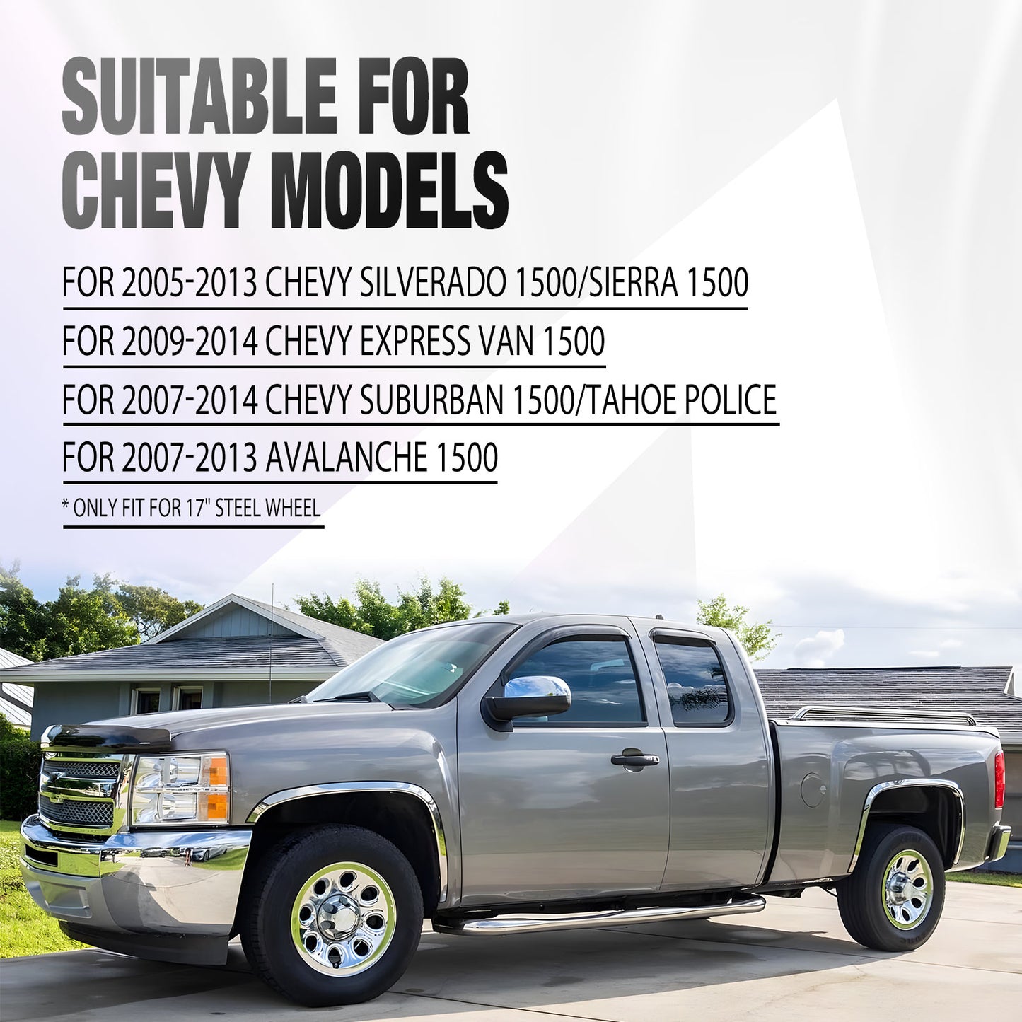 17 Inch Wheel Skins for 05-13 Chevy Silverado GMC Sierra 1500 - Black Lacquer