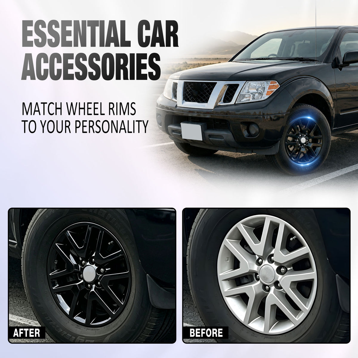 17 Inch Wheel Skins for 2014-2021 Nissan Frontier - Black Lacquer