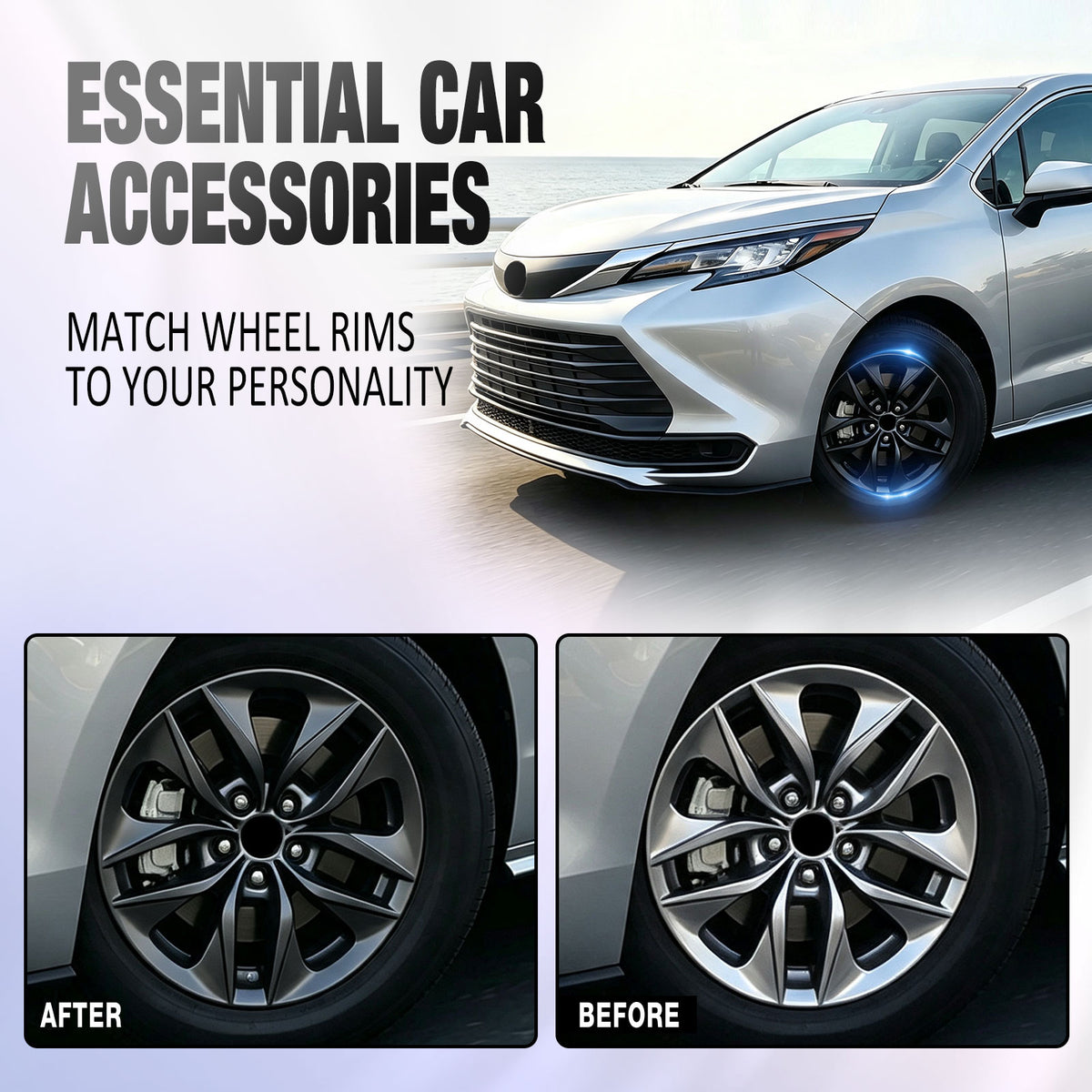 17 Inch Wheel Skins for 2021-2025 TOYOTA SIENNA - Matte Black