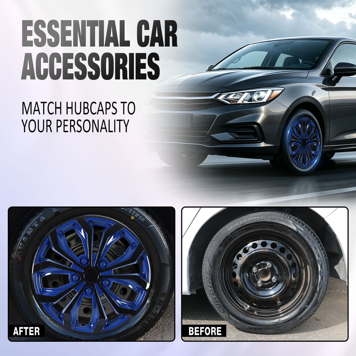 17 Inch Universal Hubcaps for Steel Wheel Rims Cover - Black Lacquer & Blue Lacquer