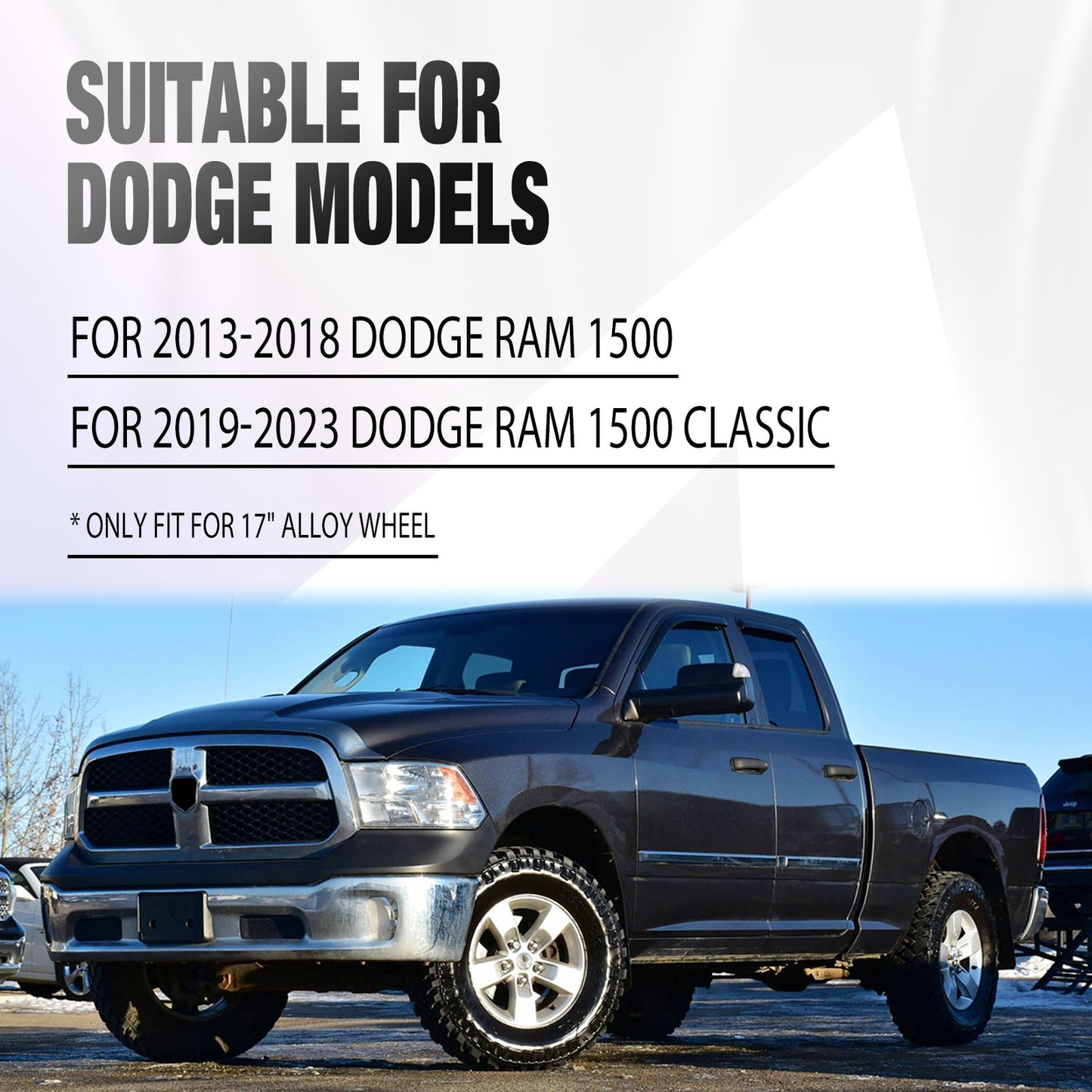 17 Inch Wheel Skins for 2013-2018 Dodge Ram 1500 & 2019-2023 Ram 1500 Classic - Black Lacquer
