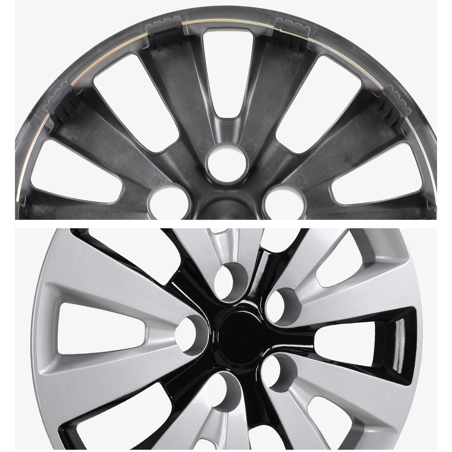 16 Inch Wheel Hubcaps for 2011-2017 Nissan Leaf/ 2013-2019 Nissan Sentra - Silver Lacquer & Black Lacquer