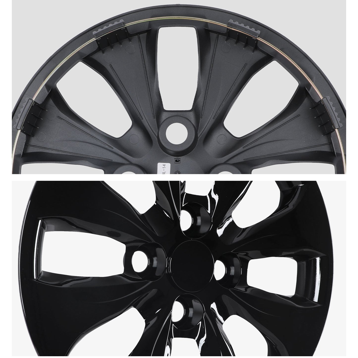 14 Inch Wheel Hubcaps for 2012-2017 Hyundai Accent Hatchback/Sedan - Black Lacquer