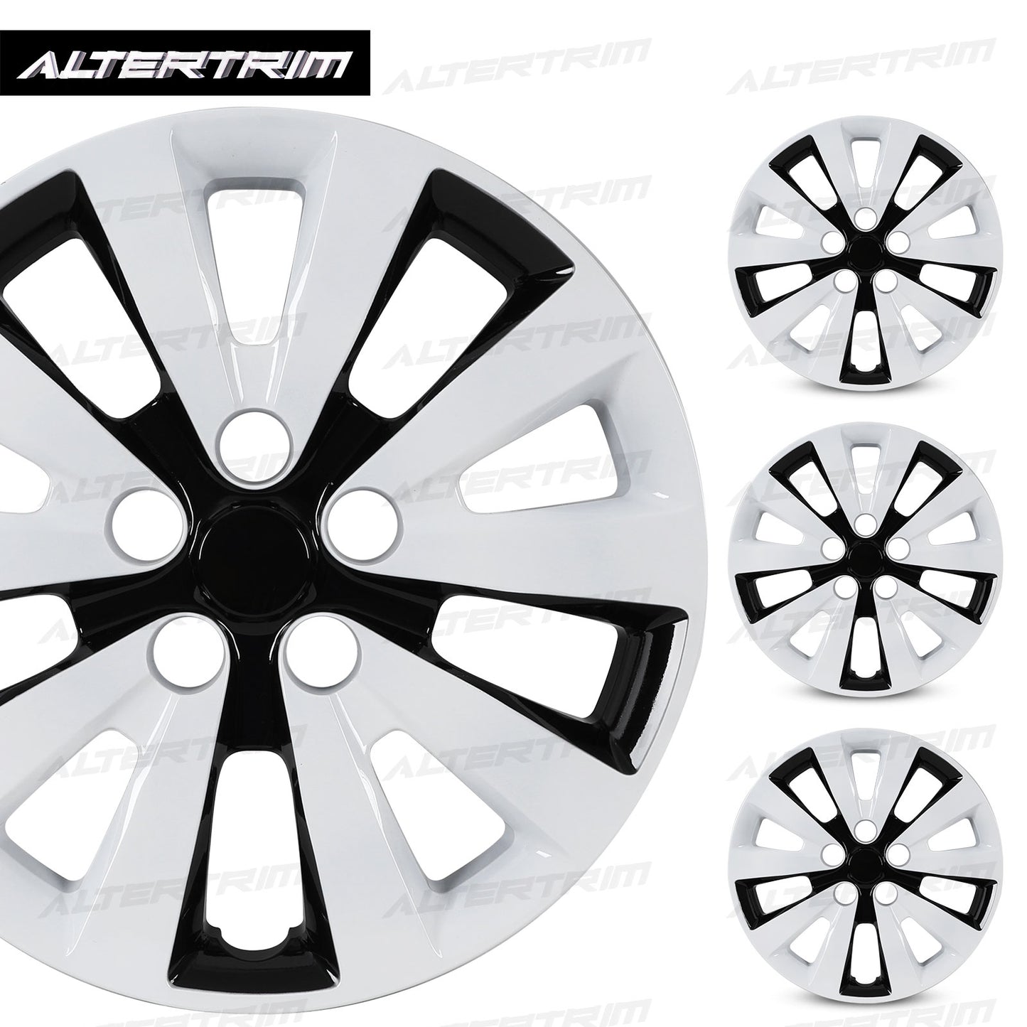 16 Inch Wheel Hubcaps for 2011-2017 Nissan Leaf/ 2013-2019 Nissan Sentra - Black Lacquer & White Lacquer