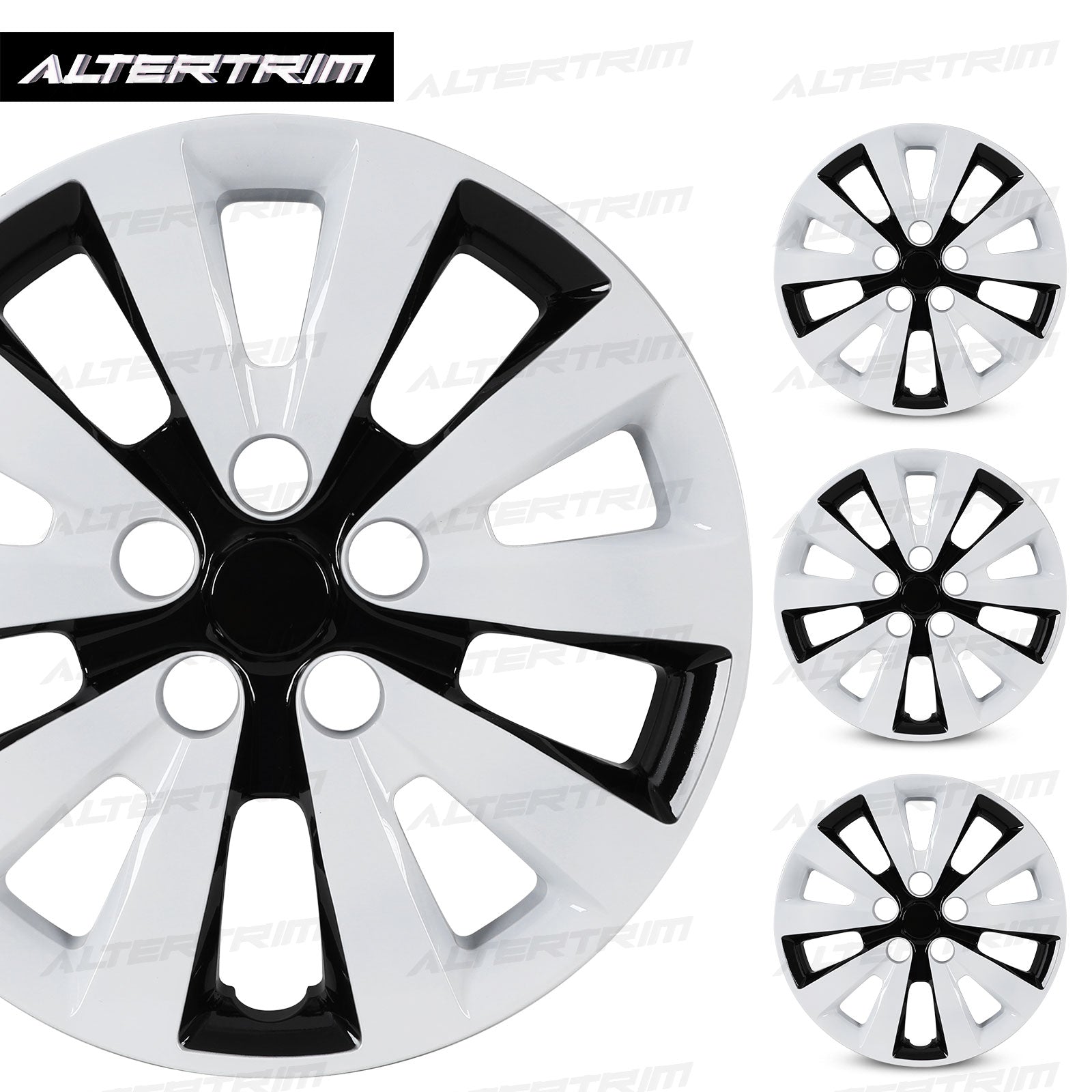 16 Inch Wheel Hubcaps for 2011-2017 Nissan Leaf/ 2013-2019 Nissan Sentra - Black Lacquer & White Lacquer