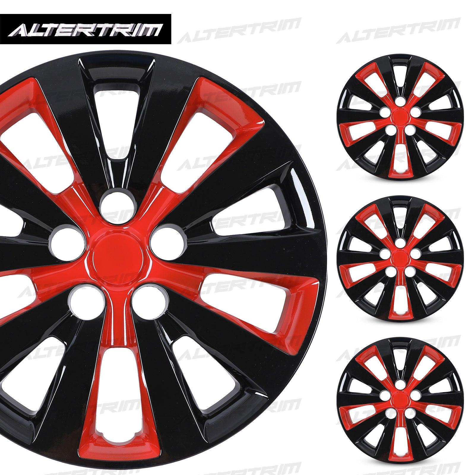 16 Inch Wheel Hubcaps for 2011-2017 Nissan Leaf/ 2013-2019 Nissan Sentra - Black Lacquer & Red Lacquer
