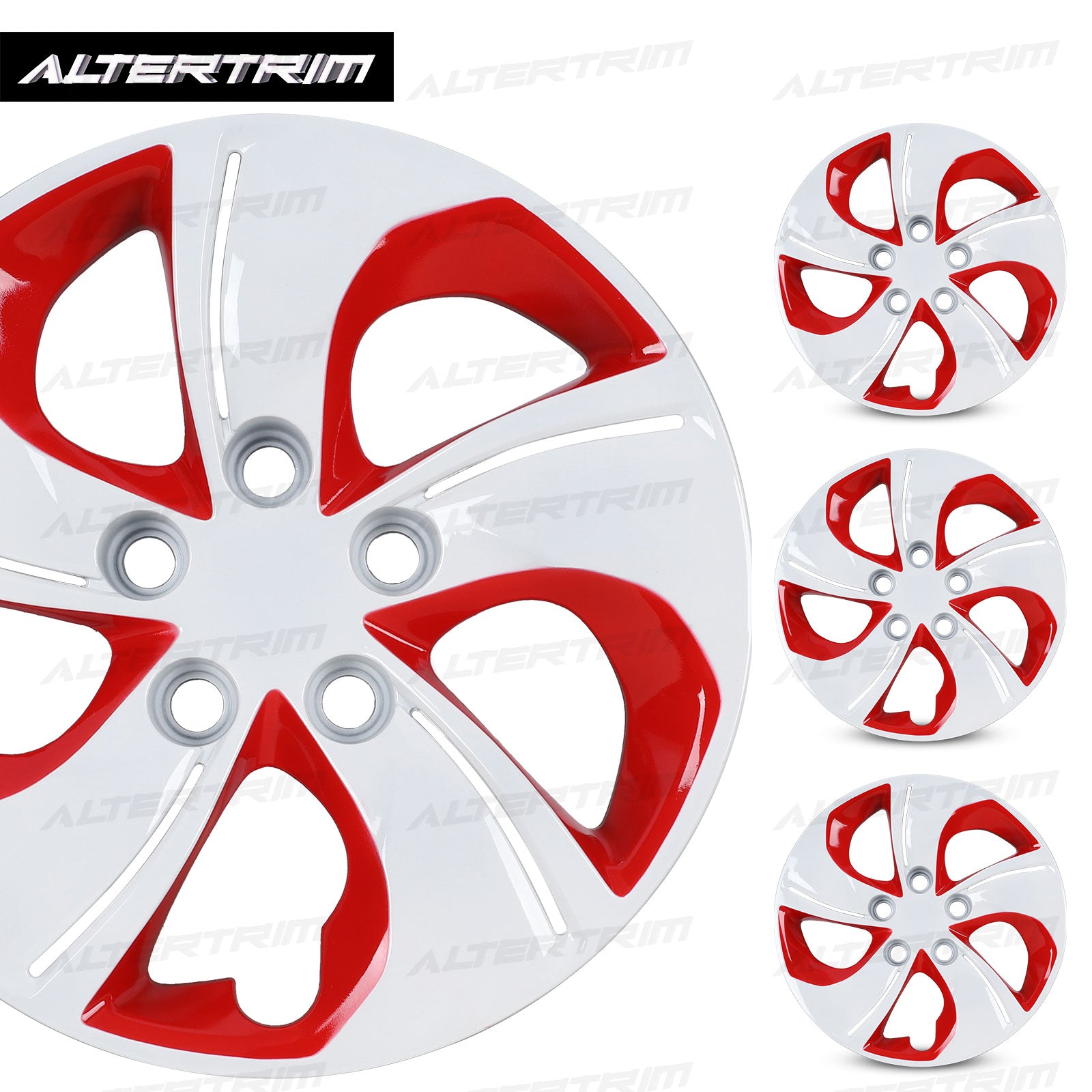 15 Inch Wheel Hubcaps for 2013-2015 Honda Civic Sedan/ 2013 Honda Civic Coupe - White Lacquer & Red Lacquer