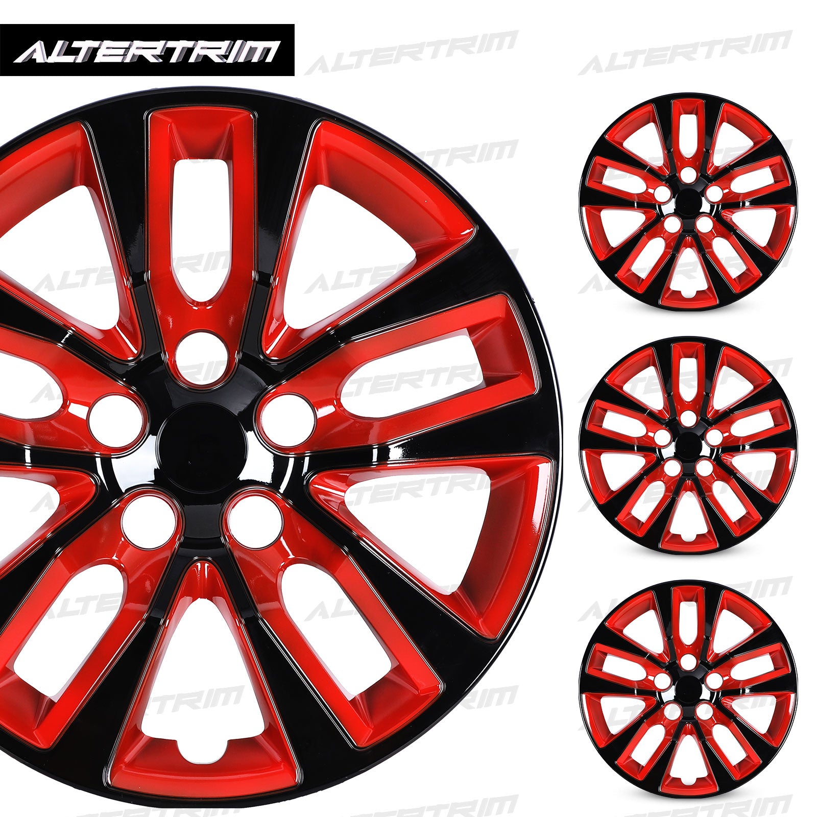 16 Inch Wheel Hubcaps for 2013-2018 Nissan Altima Sedan - Black Lacquer & Red Lacquer