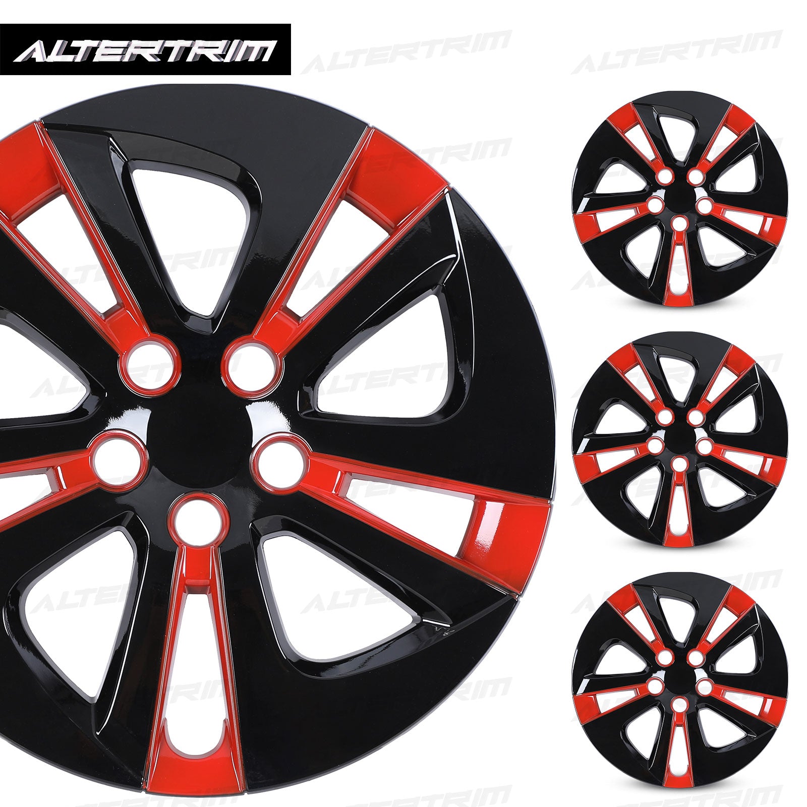 15 Inch Wheel Hubcaps for 2016-2022 TOYOTA Prius/ 2020-2024 TOYOTA Corolla - Black Lacquer& Red Lacquer