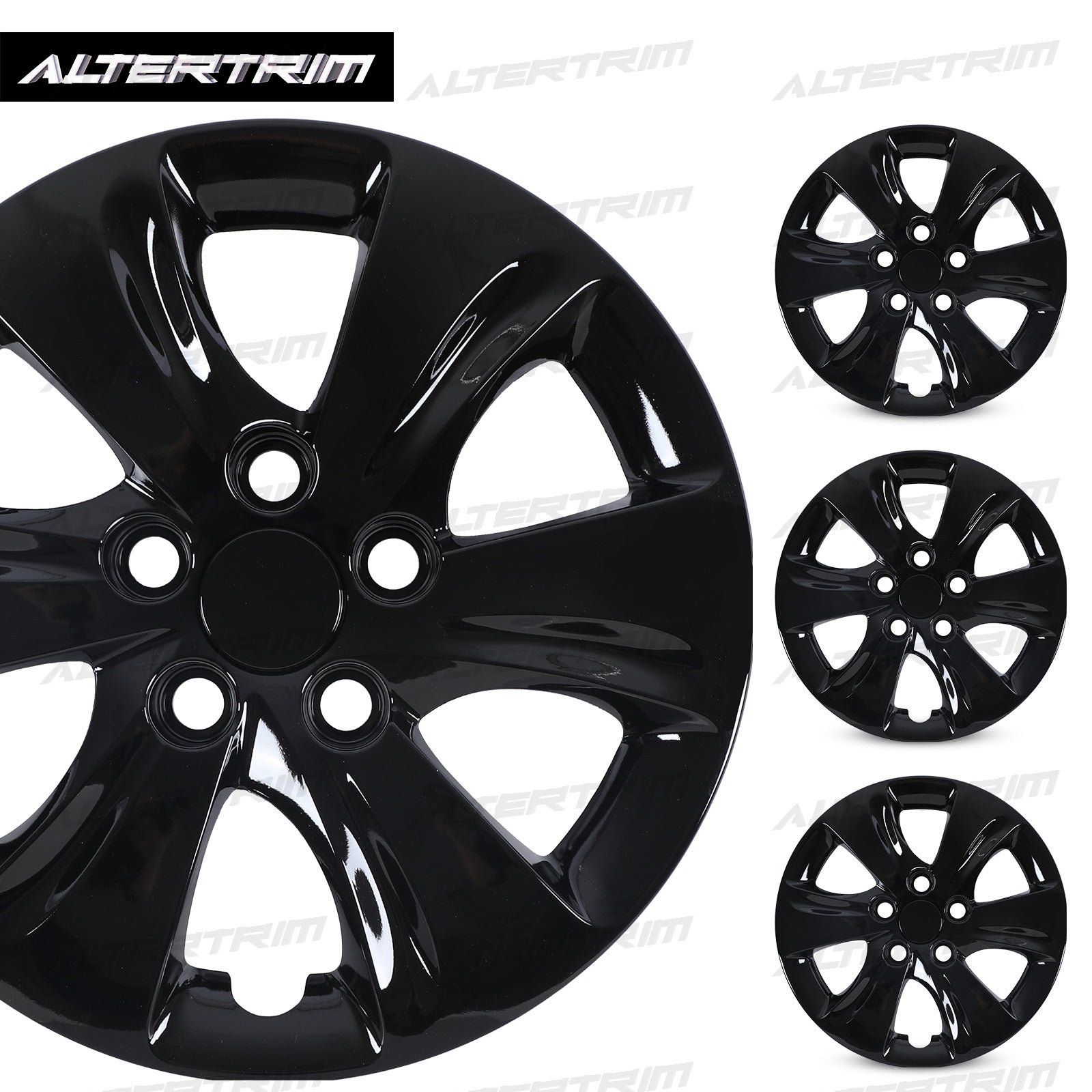 15 Inch Wheel Hubcaps for 2011-2016 Hyundai Elantra Sedan - Black Lacquer
