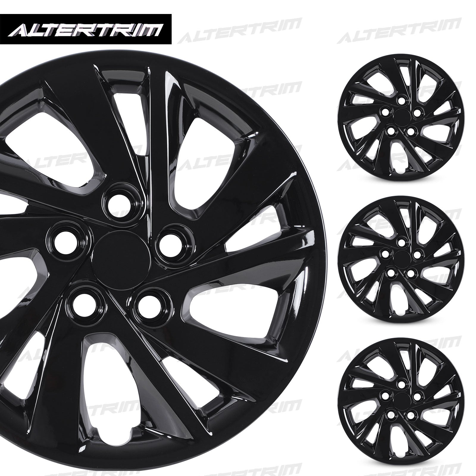 15 Inch Wheel Hubcaps for 2017-2020 Hyundai Elantra Sedan - Black Lacquer