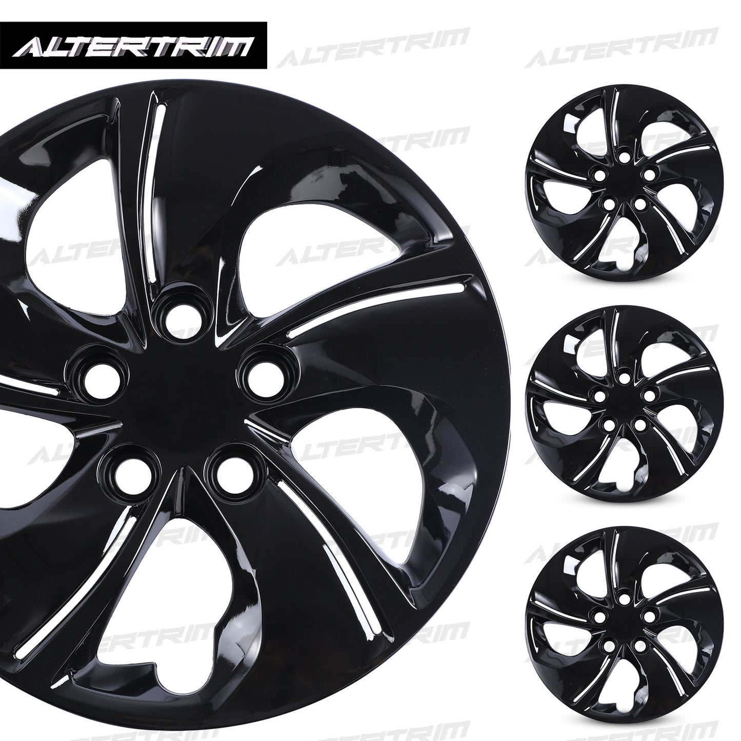 15 Inch Wheel Hubcaps for 2013-2015 Honda Civic Sedan/ 2013 Honda Civic Coupe - Black Lacquer