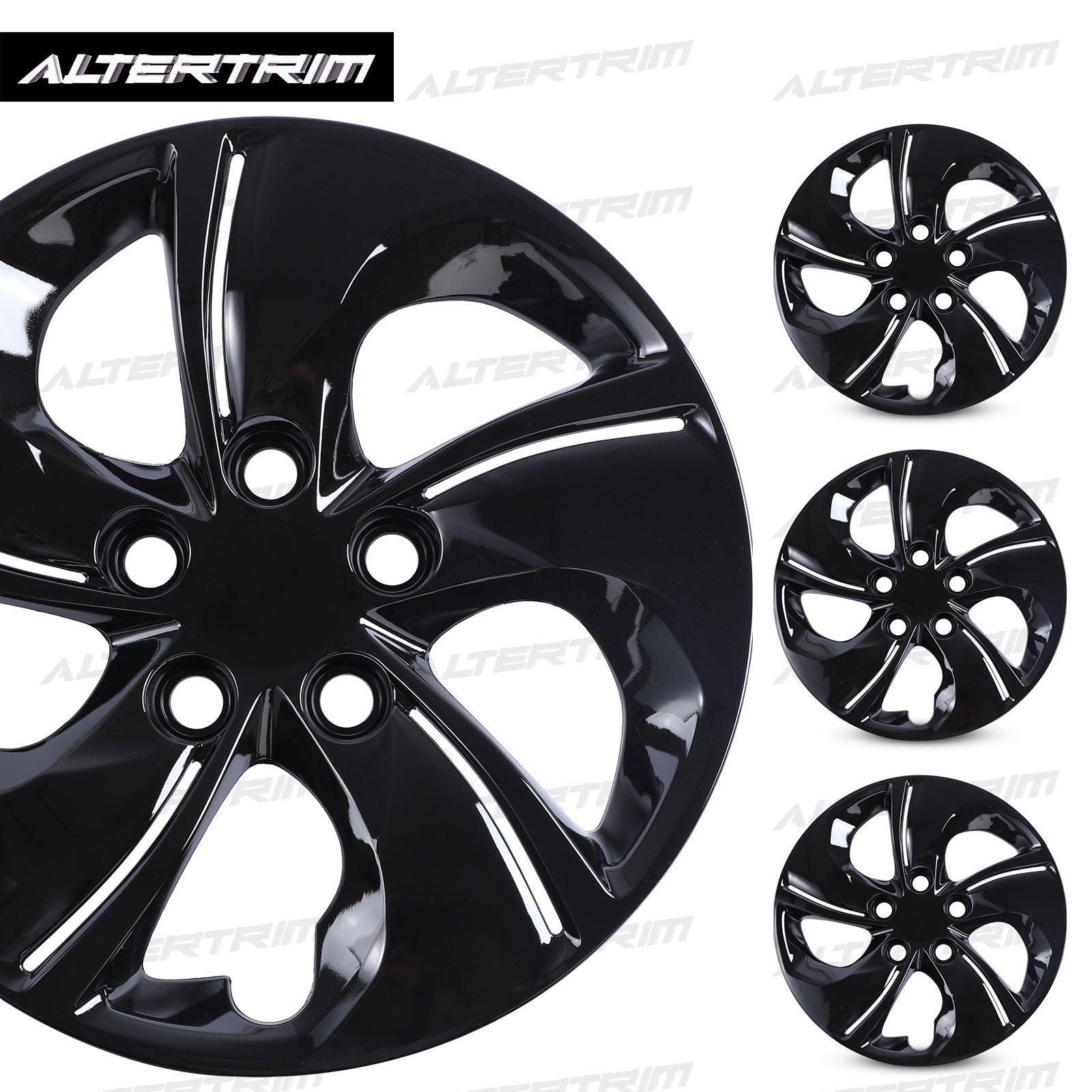 15 Inch Wheel Hubcaps for 2013-2015 Honda Civic Sedan/ 2013 Honda Civic Coupe - Black Lacquer