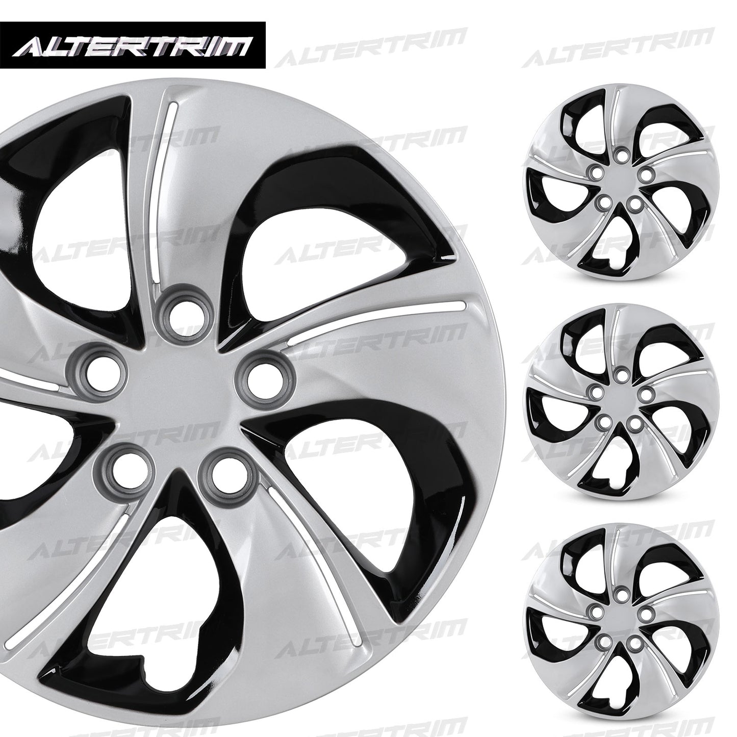 15 Inch Wheel Hubcaps for 2013-2015 Honda Civic Sedan/ 2013 Honda Civic Coupe - Silver Lacquer & Black Lacquer