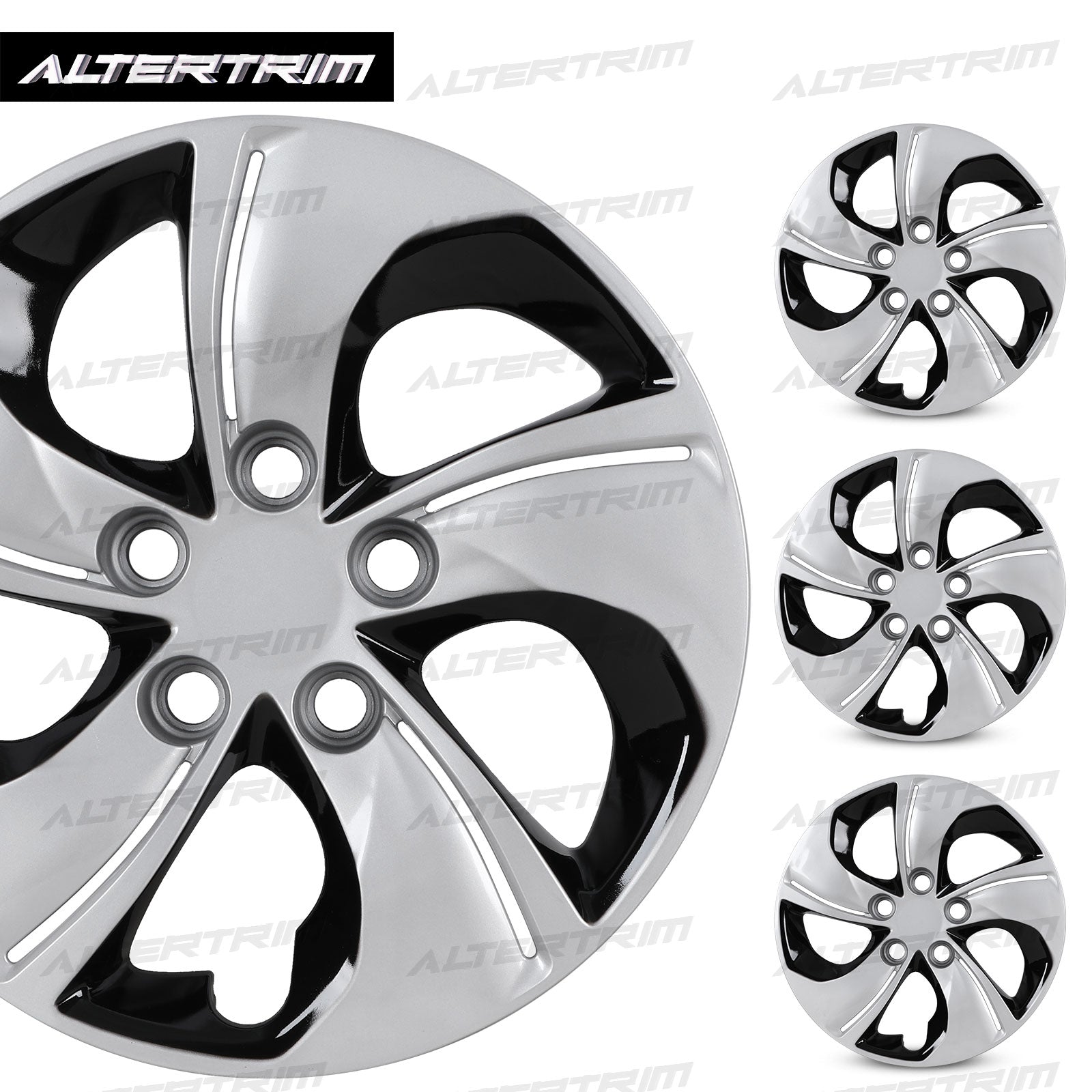 15 Inch Wheel Hubcaps for 2013-2015 Honda Civic Sedan/ 2013 Honda Civic Coupe - Silver Lacquer & Black Lacquer