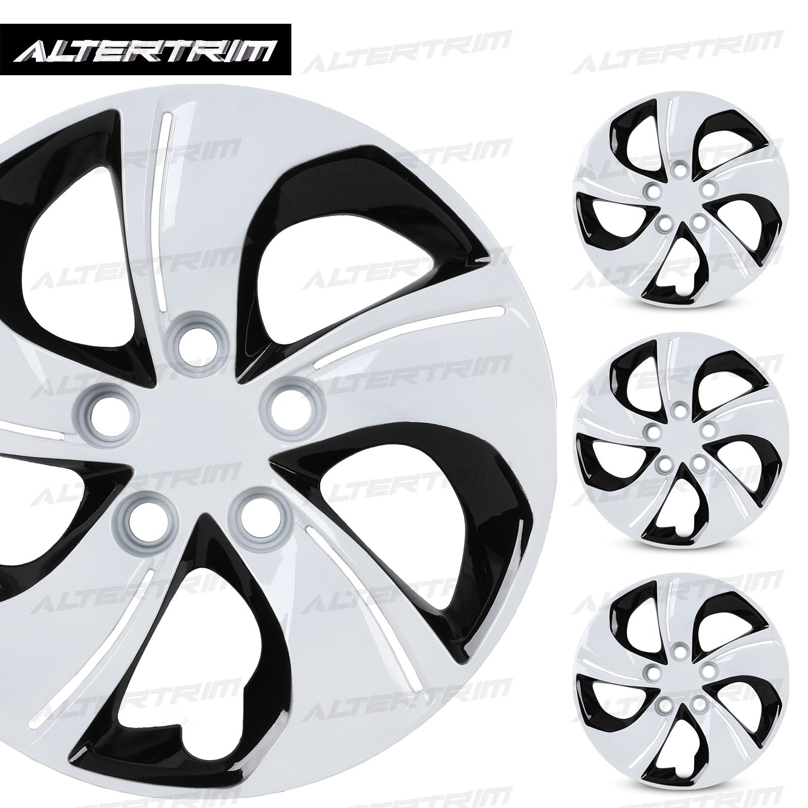 15 Inch Wheel Hubcaps for 2013-2015 Honda Civic Sedan/ 2013 Honda Civic Coupe - Black Lacquer & White Lacquer