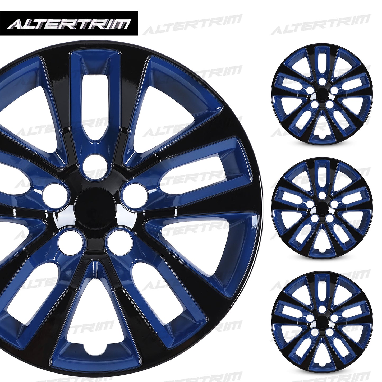 16 Inch Wheel Hubcaps for 2013-2018 Nissan Altima Sedan - Black Lacquer & Blue Lacquer