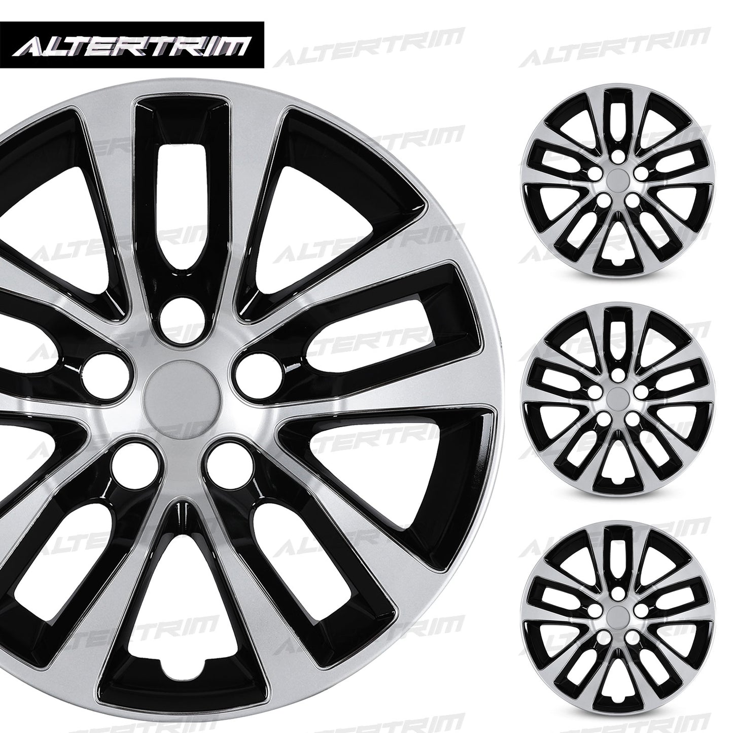 16 Inch Wheel Hubcaps for 2013-2018 Nissan Altima Sedan - Black Lacquer & Sliver Lacquer