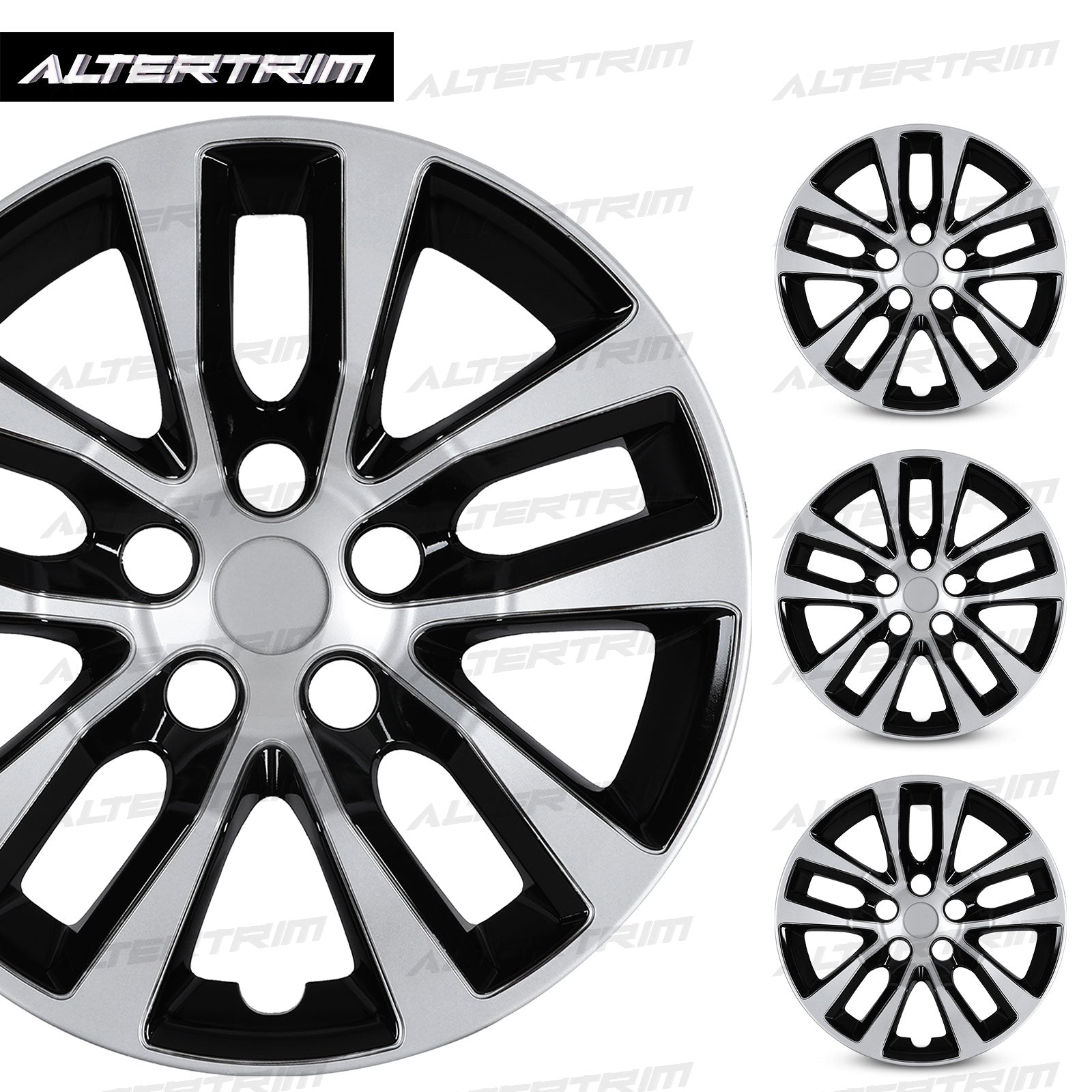 16 Inch Wheel Hubcaps for 2013-2018 Nissan Altima Sedan - Black Lacquer & Sliver Lacquer
