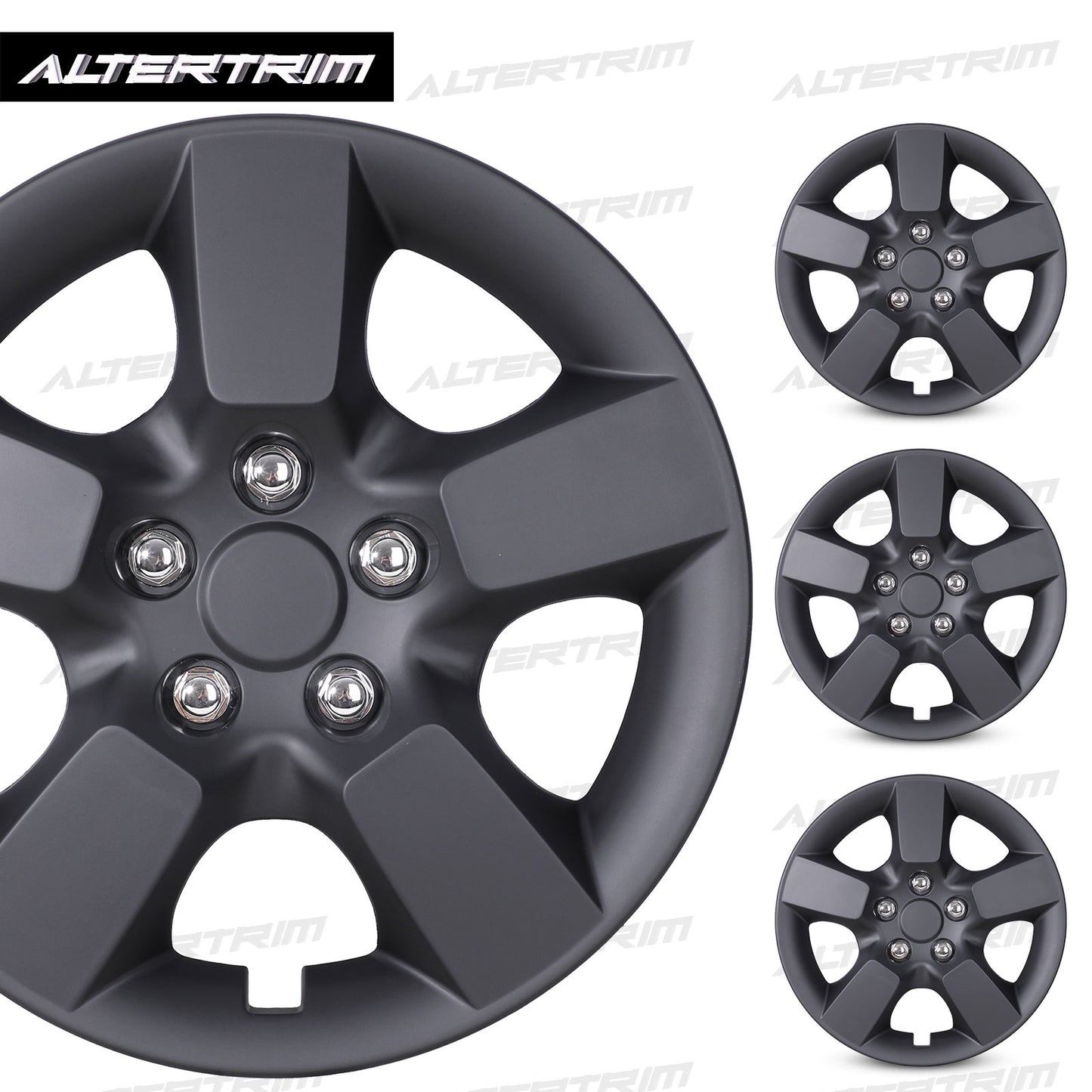 16 Inch Wheel Hubcaps for 2008-2015 Nissan Rogue w/decorative screws - Matte Black