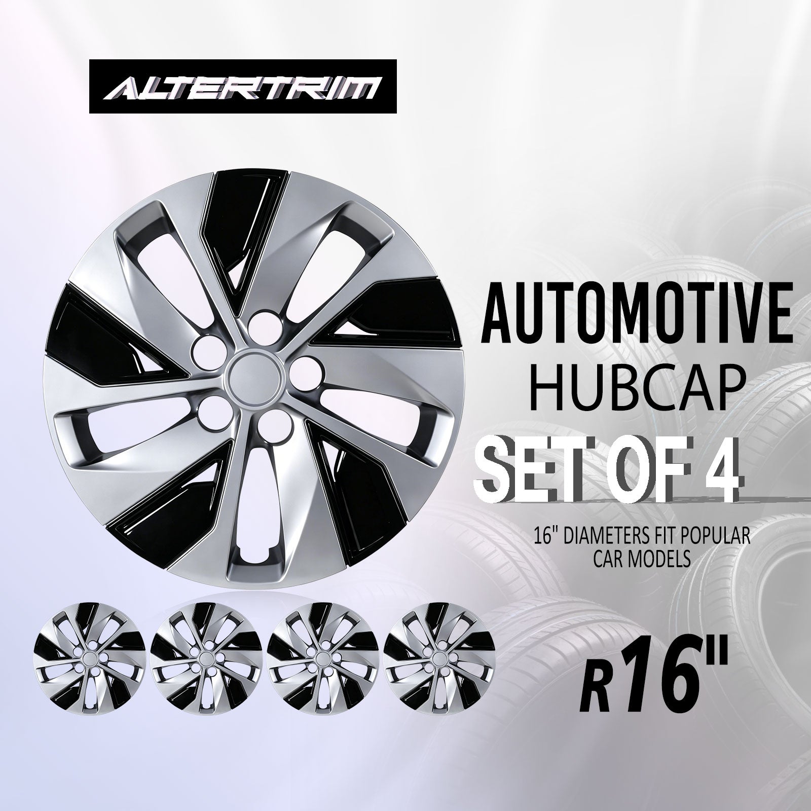 16 Inch Wheel Hubcaps for 2019-2025 Nissan Altima - Silver Lacquer & Black Lacquer