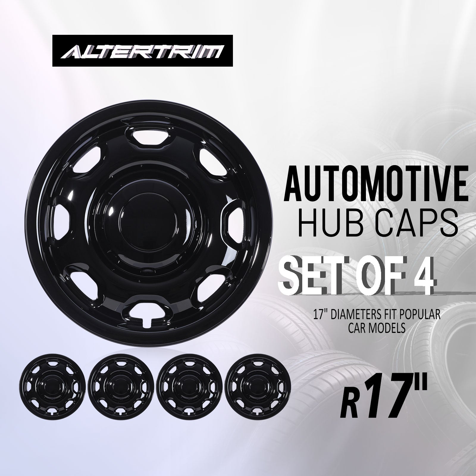 17 Inch Wheel Hubcaps for 2010-2026 Ford F-150 XL - Black Lacquer