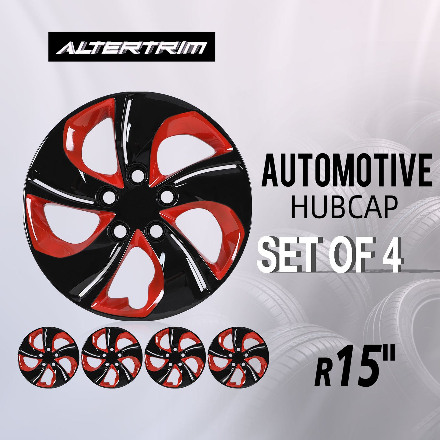 15 Inch Wheel Hubcaps for 2013-2015 Honda Civic Sedan/ 2013 Honda Civic Coupe - Black Lacquer & Red Lacquer