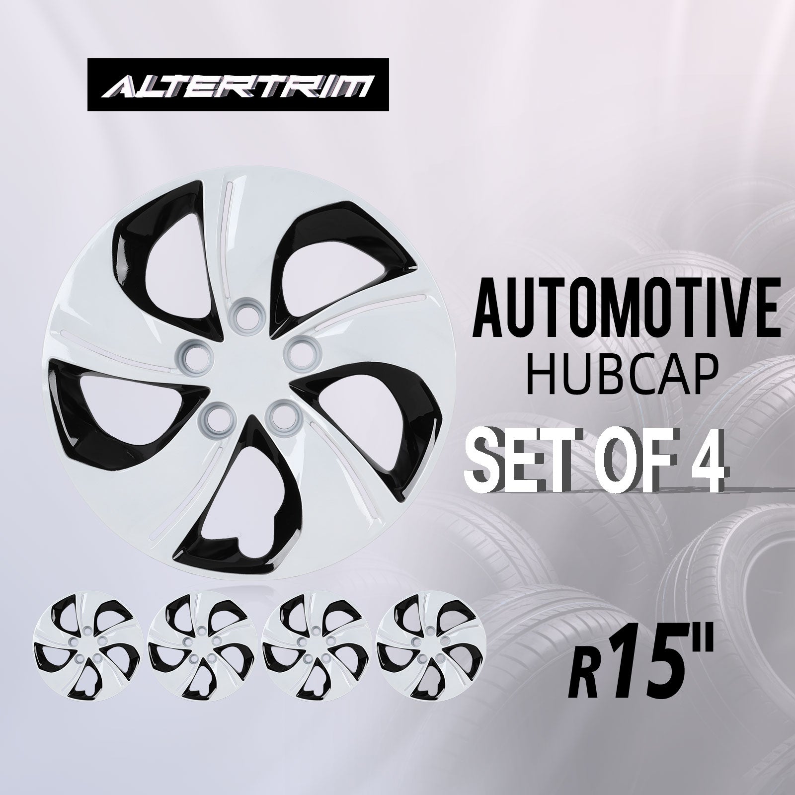 15 Inch Wheel Hubcaps for 2013-2015 Honda Civic Sedan/ 2013 Honda Civic Coupe - Black Lacquer & White Lacquer