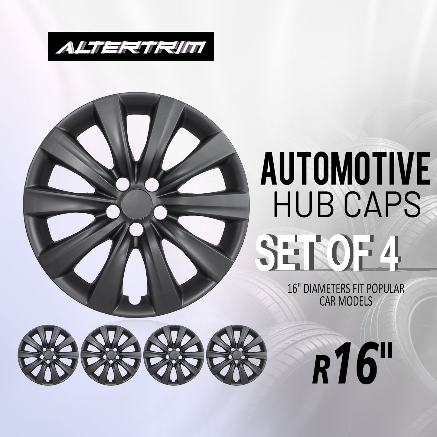 16 Inch Wheel Hubcaps for 2009-2026 TOYOTA Corolla and 2009-2014 TOYOTA Matrix - Matte Black