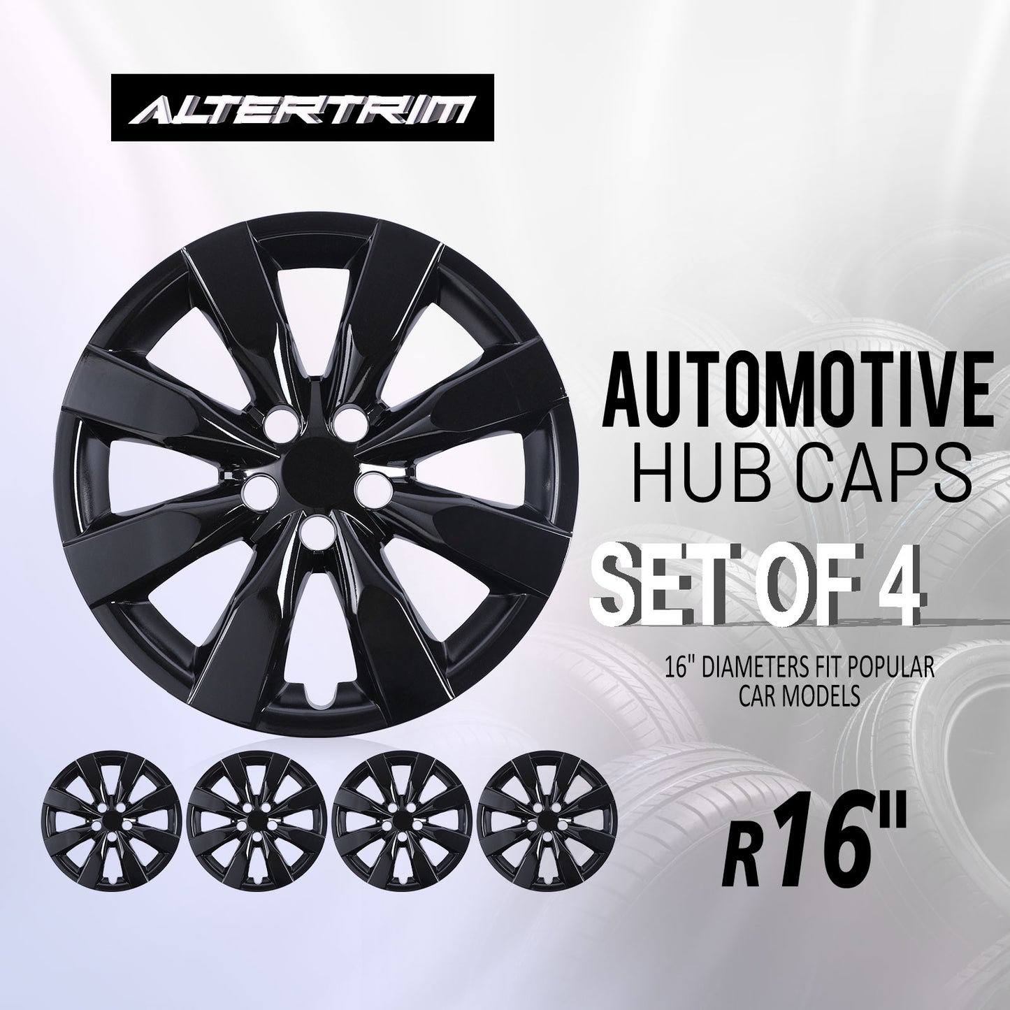 16 Inch Wheel Hubcaps for 2009-2019 TOYOTA Corolla and 2009-2014 TOYOTA Matrix  - Black Lacquer
