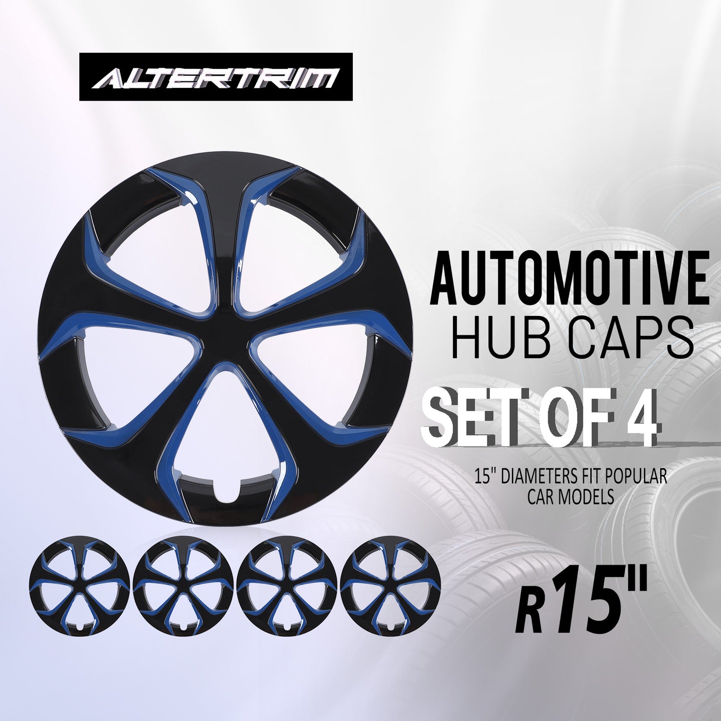 15 Inch Wheel Hubcaps for 2010-2015 TOYOTA Prius - Black Lacquer & Blue Lacquer