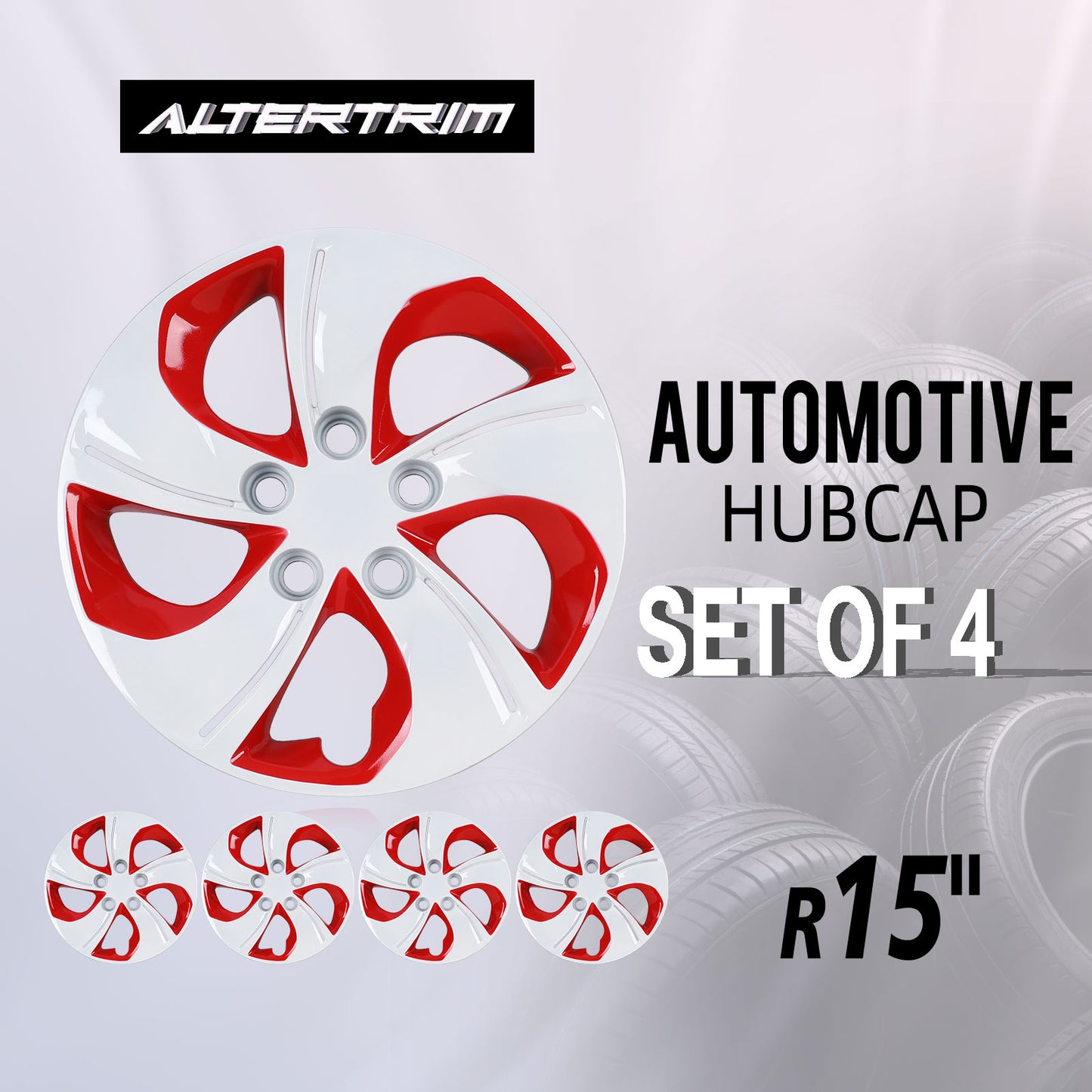 15 Inch Wheel Hubcaps for 2013-2015 Honda Civic Sedan/ 2013 Honda Civic Coupe - White Lacquer & Red Lacquer