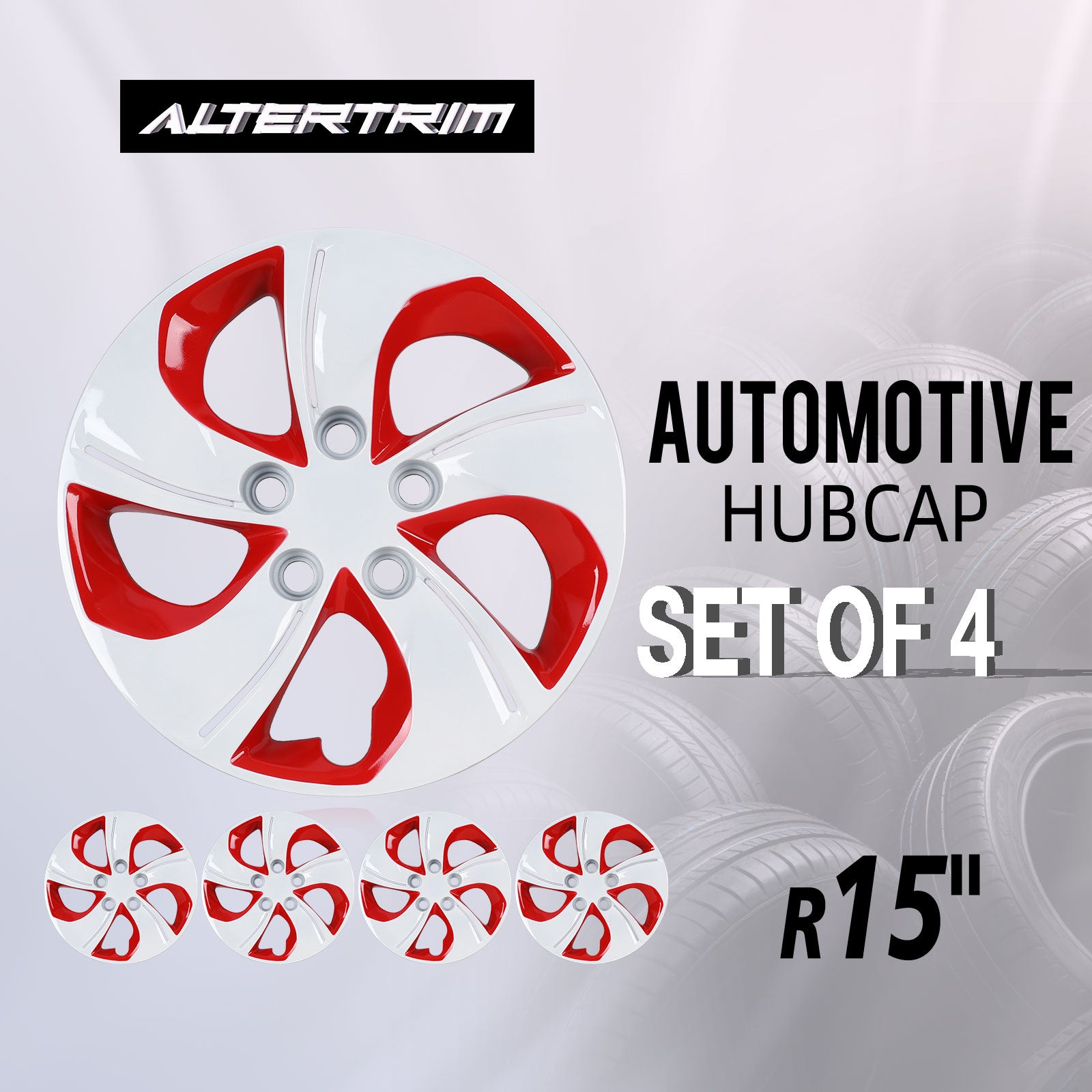 15 Inch Wheel Hubcaps for 2013-2015 Honda Civic Sedan/ 2013 Honda Civic Coupe - White Lacquer & Red Lacquer