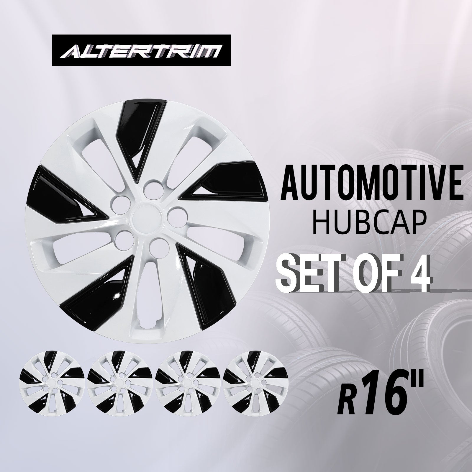 16 Inch Wheel Hubcaps for 2019-2025 Nissan Altima - Black Lacquer & White Lacquer