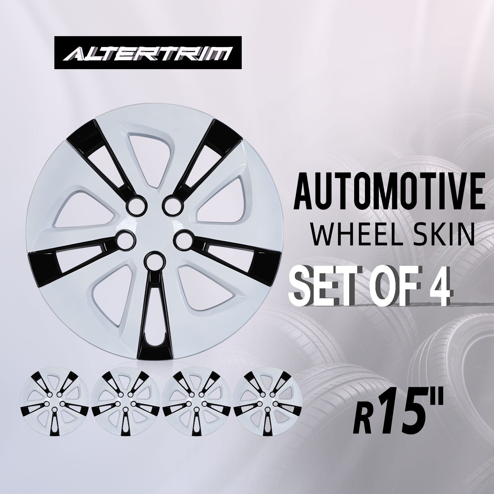 15 Inch Wheel Hubcaps for 2016-2022 TOYOTA Prius/ 2020-2024 TOYOTA Corolla - White Lacquer& Black Lacquer
