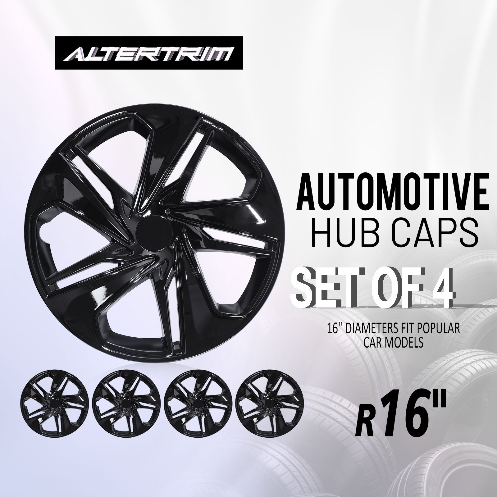 16 Inch Wheel Hubcaps for 2016-2026 Honda Civic Sedan - Black Lacquer