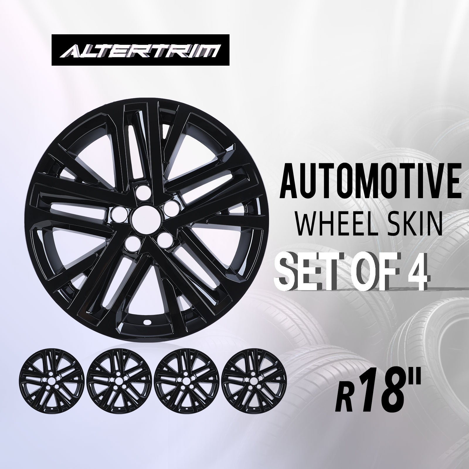 18 Inch Wheel Skins for 2025-2026 Toyota Camry Hybrid SE/XLE model - Black Lacquer
