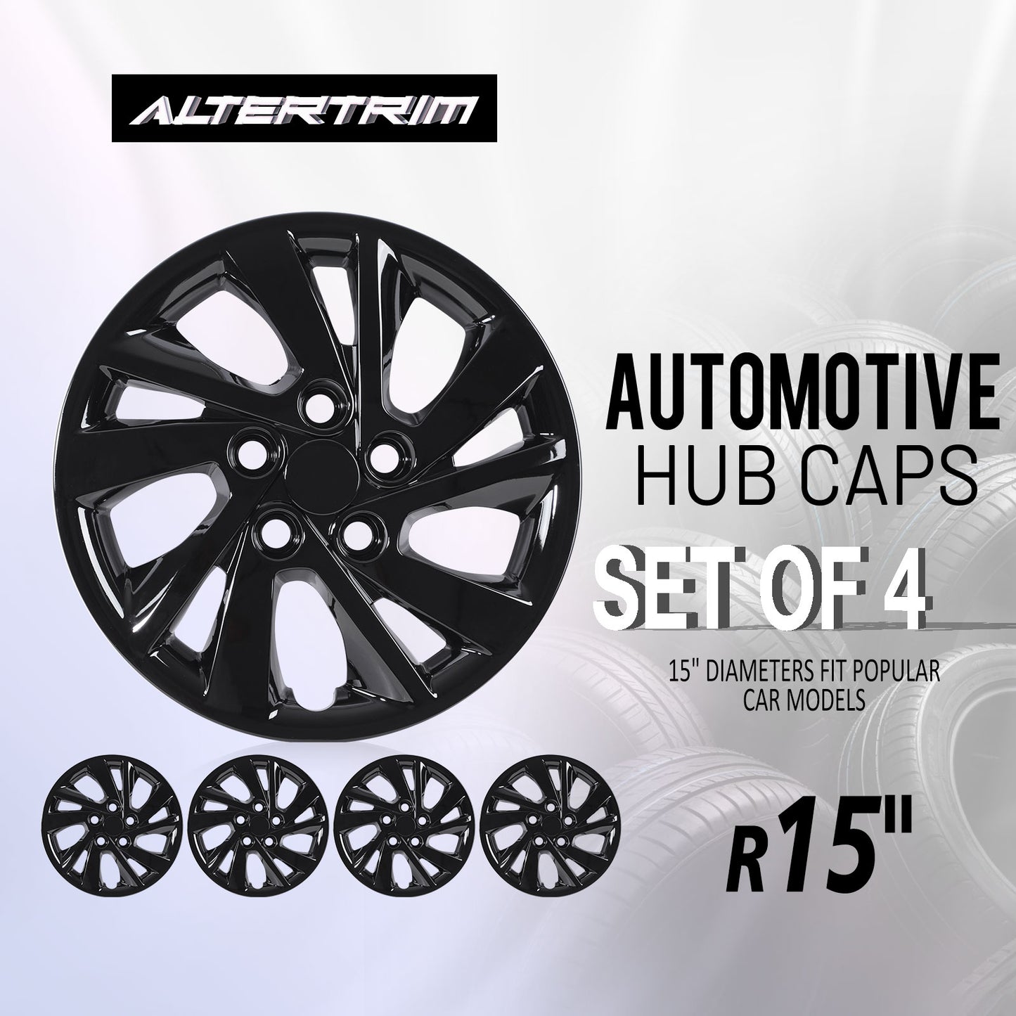 15 Inch Wheel Hubcaps for 2017-2020 Hyundai Elantra Sedan - Black Lacquer
