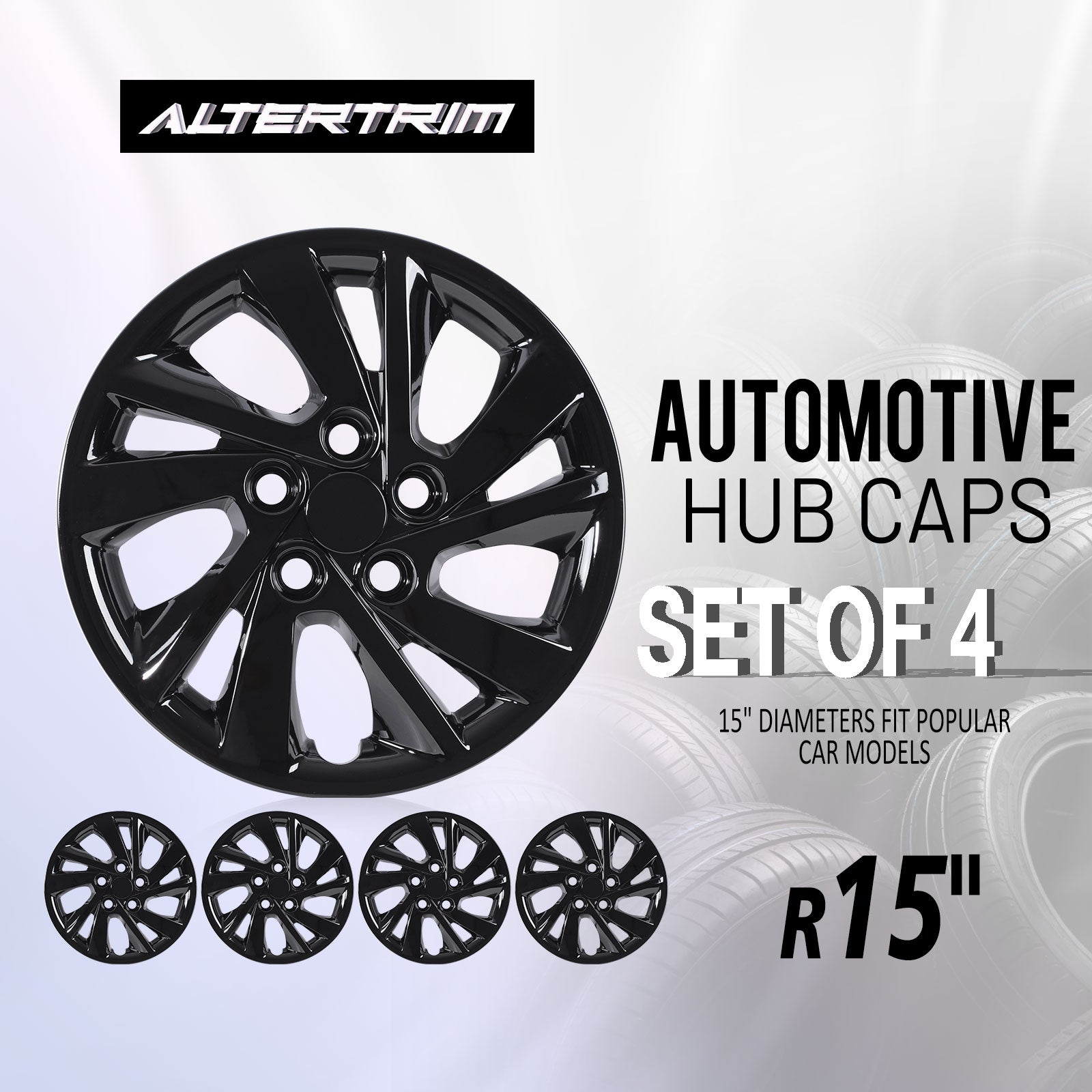 15 Inch Wheel Hubcaps for 2017-2020 Hyundai Elantra Sedan - Black Lacquer