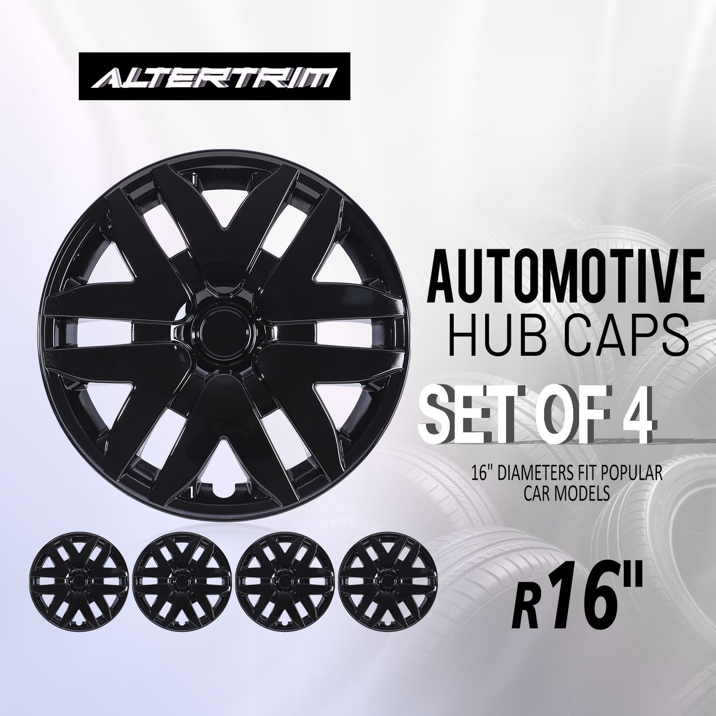 16 Inch Wheel Hubcaps for 2004-2010 Toyota Sienna - Black Lacquer