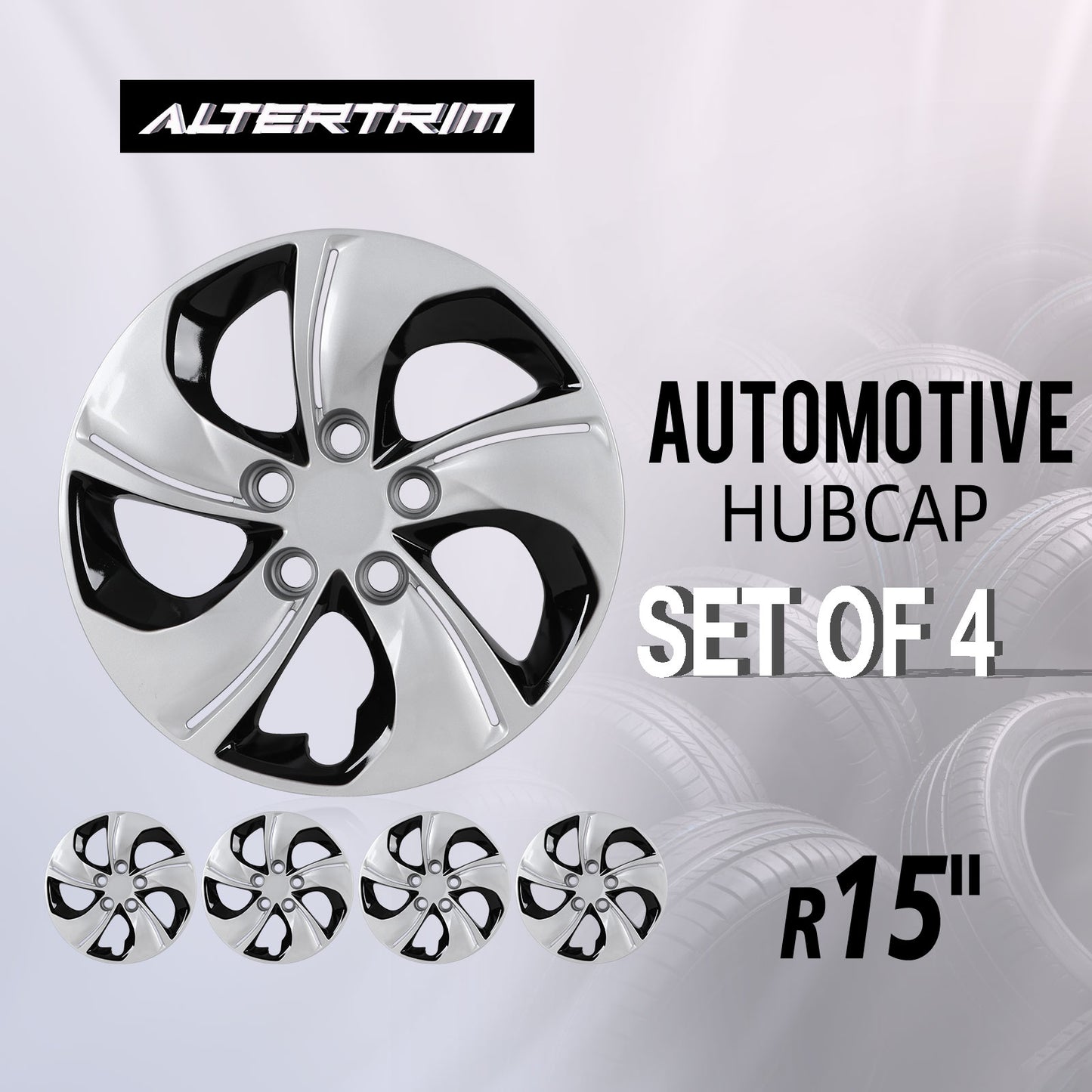 15 Inch Wheel Hubcaps for 2013-2015 Honda Civic Sedan/ 2013 Honda Civic Coupe - Silver Lacquer & Black Lacquer