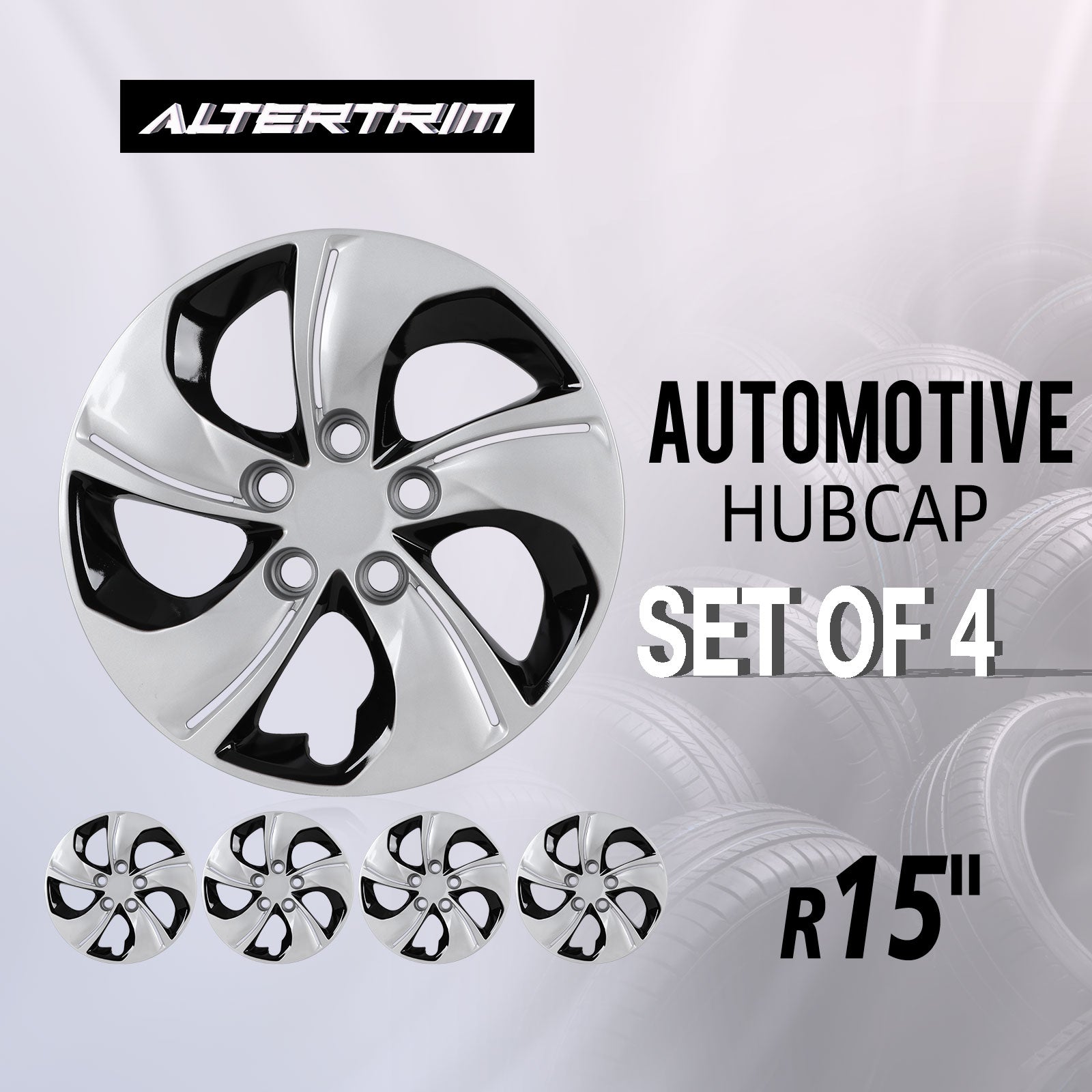 15 Inch Wheel Hubcaps for 2013-2015 Honda Civic Sedan/ 2013 Honda Civic Coupe - Silver Lacquer & Black Lacquer