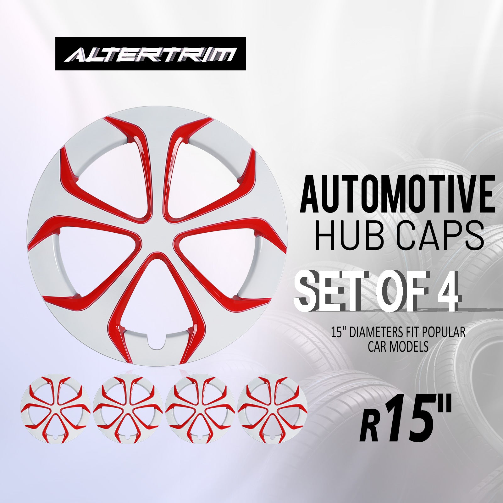 15 Inch Wheel Hubcaps for 2010-2015 TOYOTA Prius - White Lacquer & Red Lacquer