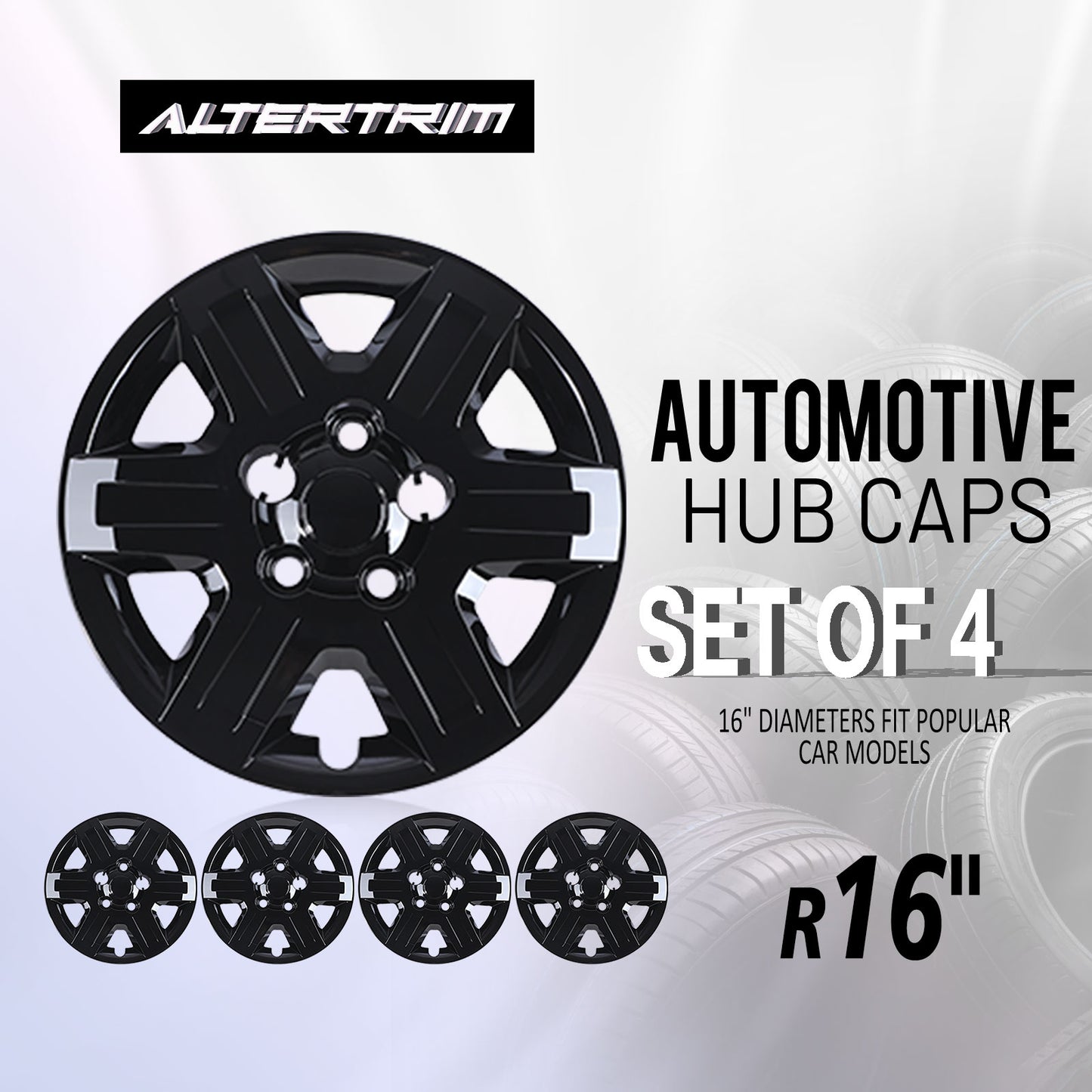 16 Inch Wheel Hubcaps for 2008-2016 Dodge Grand & Caravan/2008-2010 Chrysler Town & Country - Black Lacquer