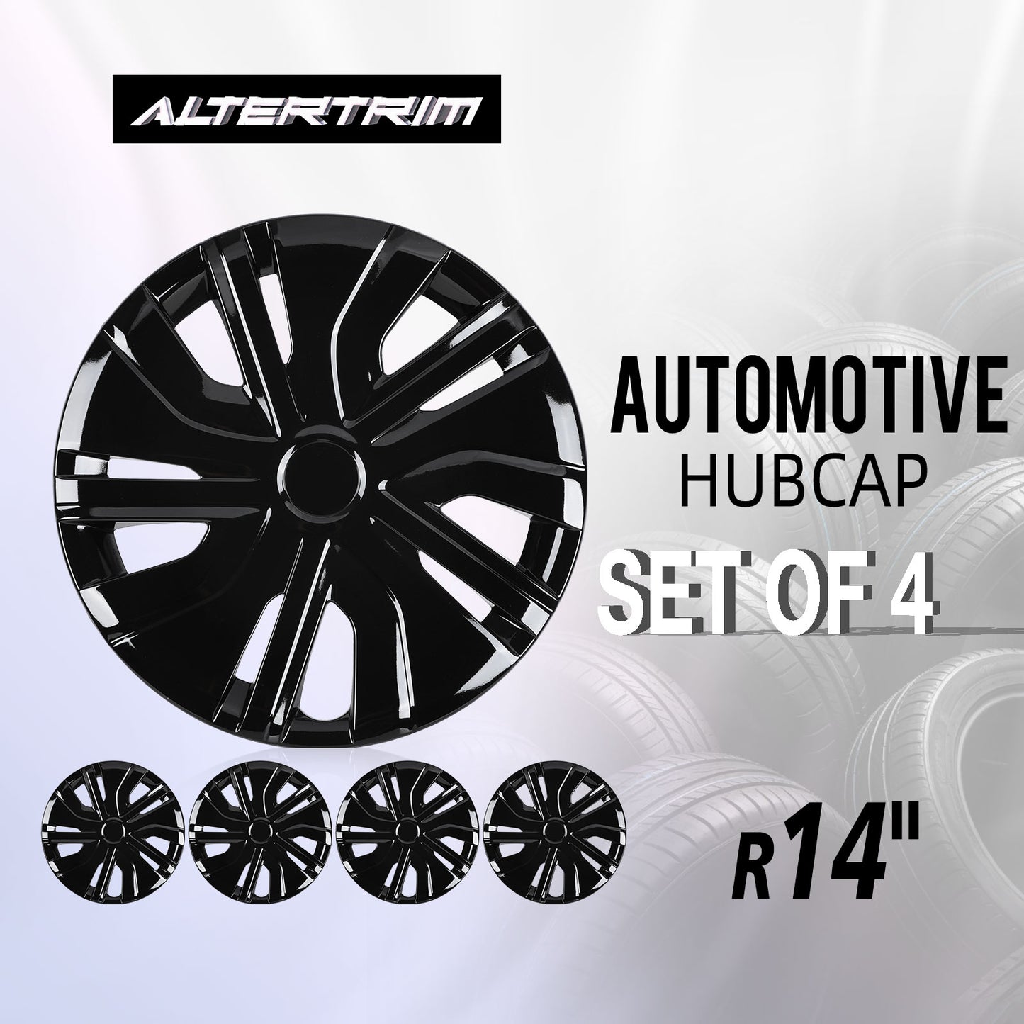 14 Inch Wheel Hubcaps for 2014-2026 Mitsubishi Mirage - Black Lacquer