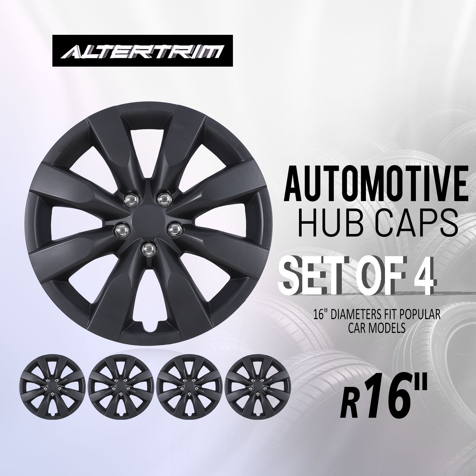 16 Inch Wheel Hubcaps for 2009-2019 TOYOTA Corolla and 2009-2014 TOYOTA Matrix w/decorative screws - Matte Black