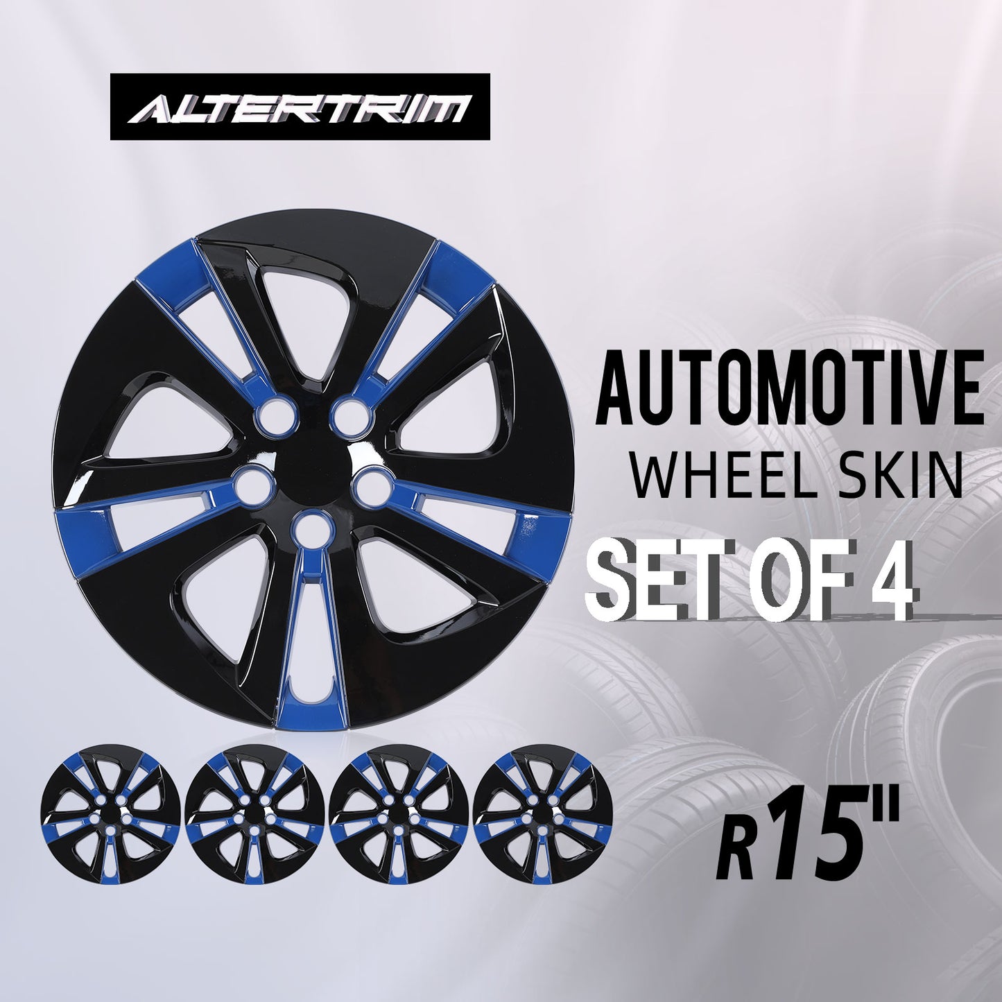 15 Inch Wheel Hubcaps for 2016-2022 TOYOTA Prius/ 2020-2024 TOYOTA Corolla - Black Lacquer& Blue Lacquer