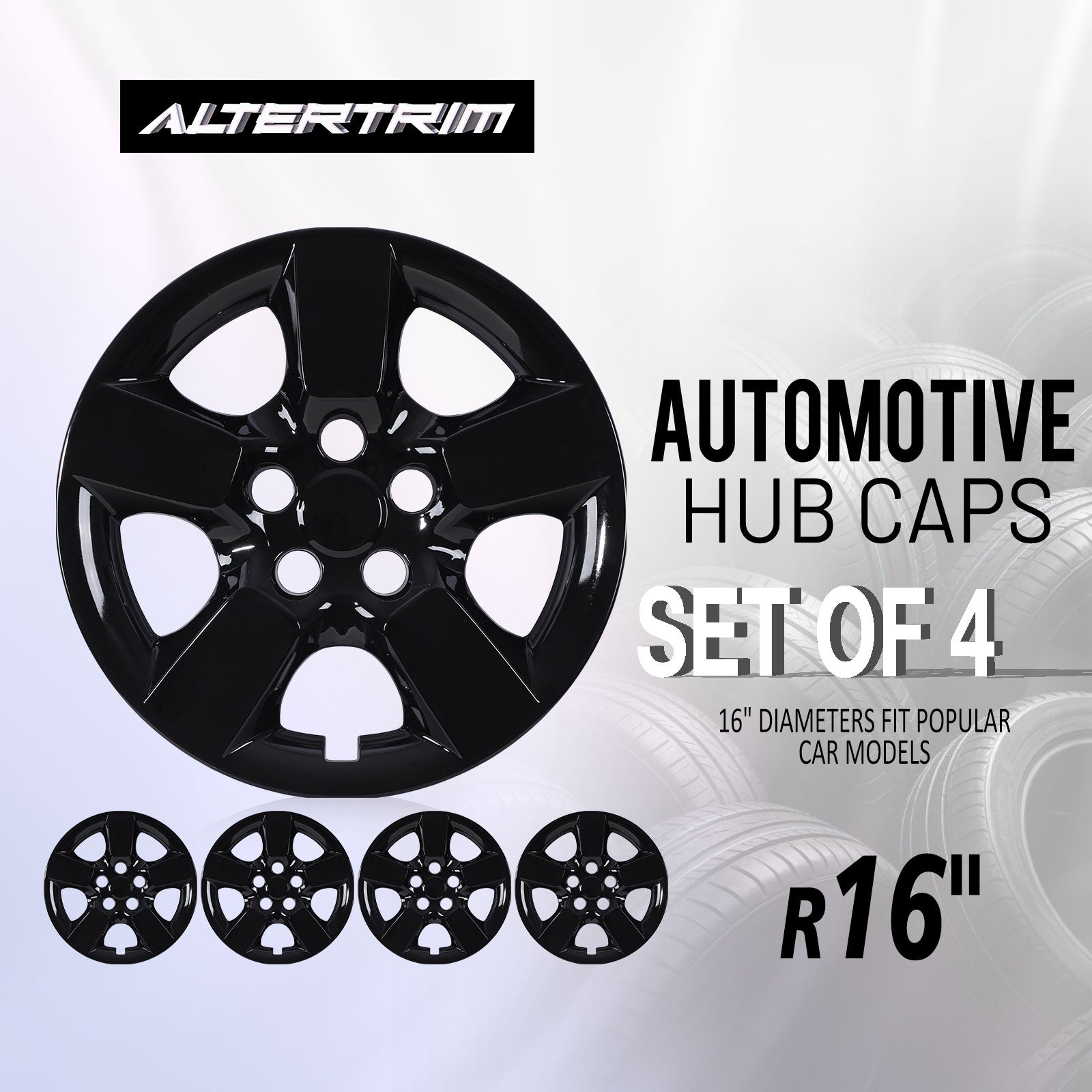 16 Inch Wheel Hubcaps for 2008-2015 Nissan Rogue - Black Lacquer