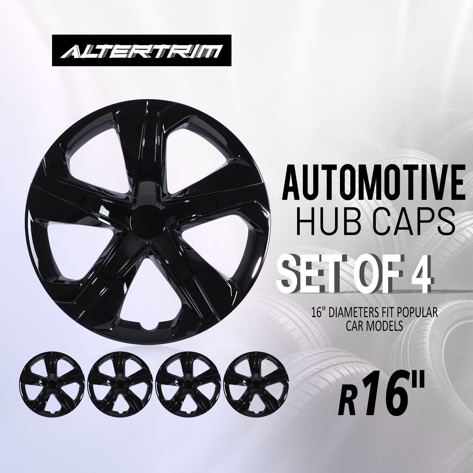 16 Inch Wheel Hubcaps for 2016-2026 Honda Civic Sedan - Black Lacquer