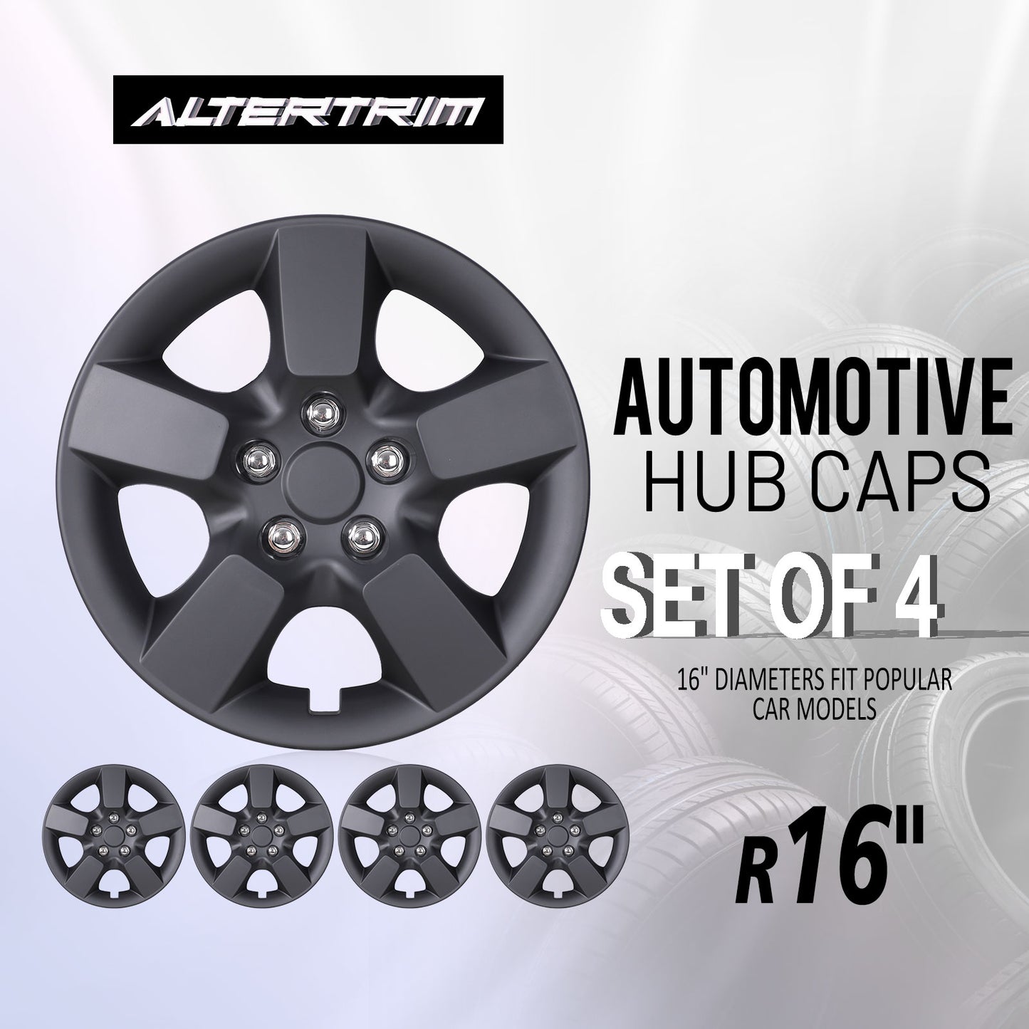 16 Inch Wheel Hubcaps for 2008-2015 Nissan Rogue w/decorative screws - Matte Black
